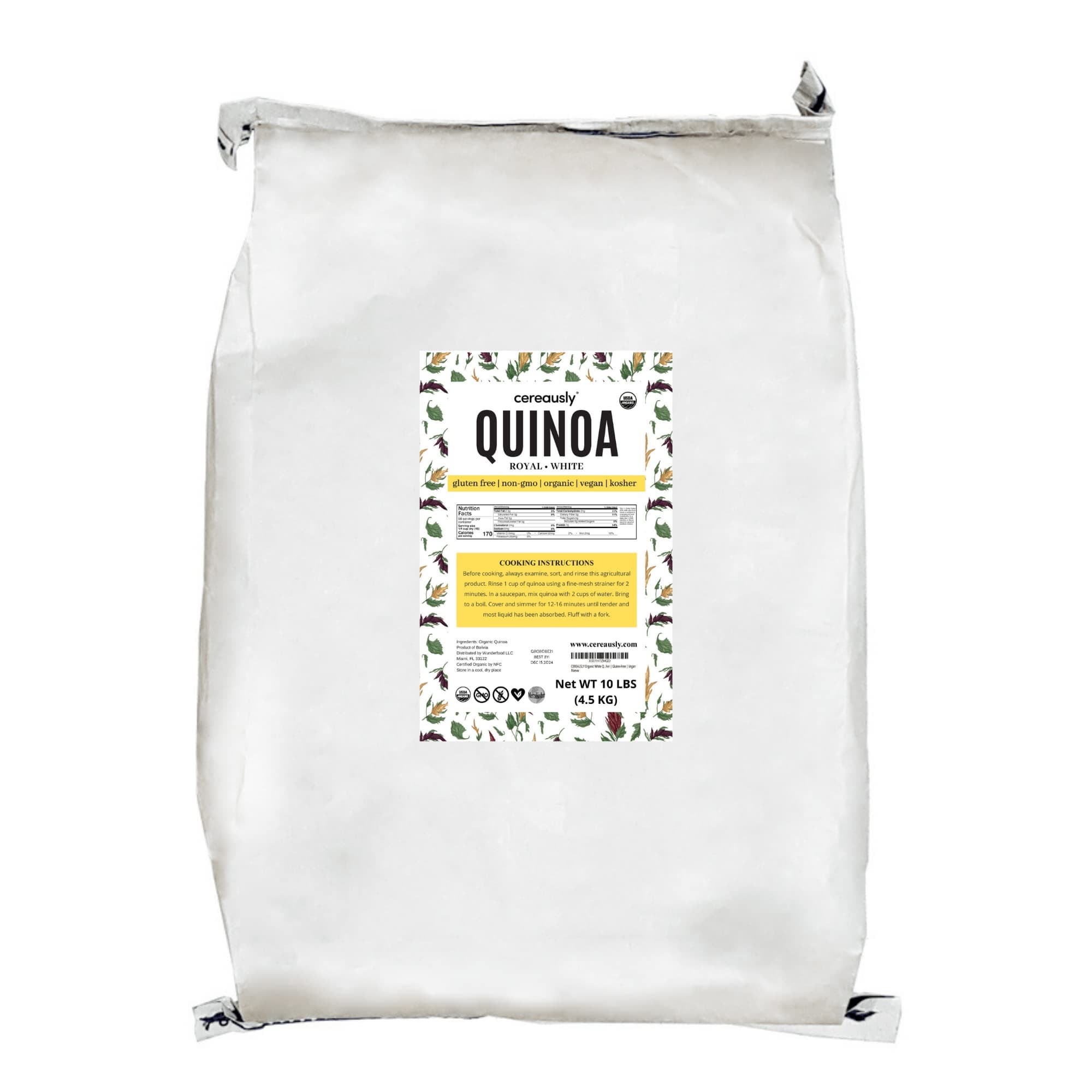 Organic White Quinoa – Premium Royal Quinoa from Bolivia – Kosher and Non-GMO Quinoa Bulk – Vegan and Gluten-Fee Cooking Quinoa – 10 LB