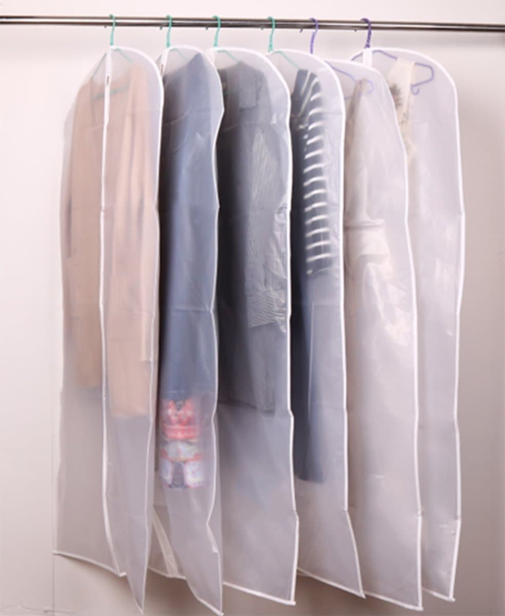 Garment Bags (6-Pack): 24’’x48’’ for Coats, Dresses, Suits, Gowns – Clear Storage Bags, Breathable Protective Cover for Moths, Dust and Moisture, Heavy Duty Zipper, Hanging Travel Bags