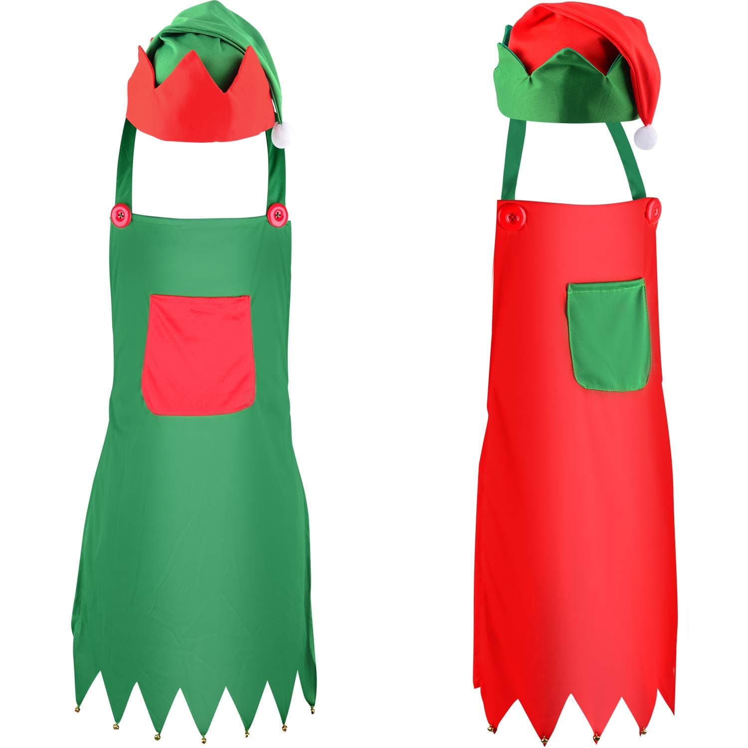 Sunshane 4 Pieces Christmas Elf Kits Include Elf Aprons and Elf Hats for Christmas Party Costume Supplies (Red and Green)