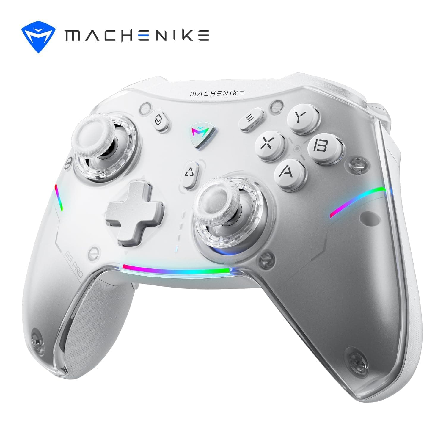 Machenike G5 Pro Wireless PC Game Controller - Full Hall Effect, Mechanical Buttons, Gyro Motion Control, Turbo & Macro, BT 5.0/USB 2.4Hz/Wired, RGB Light, Windows/macOS/iOS/Android/Switch/Linux/TV (Pearl White)