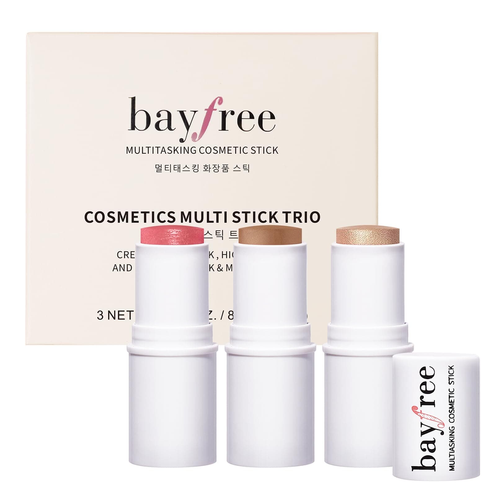 bayfree 3 PCS Makeup Cream Contour Stick Set, Highlighter, Bronzer & Blush Stick Trio for Face, Long Lasting, Natural Face Contour, Dewy & Matte Finish, Suitable for All Skin