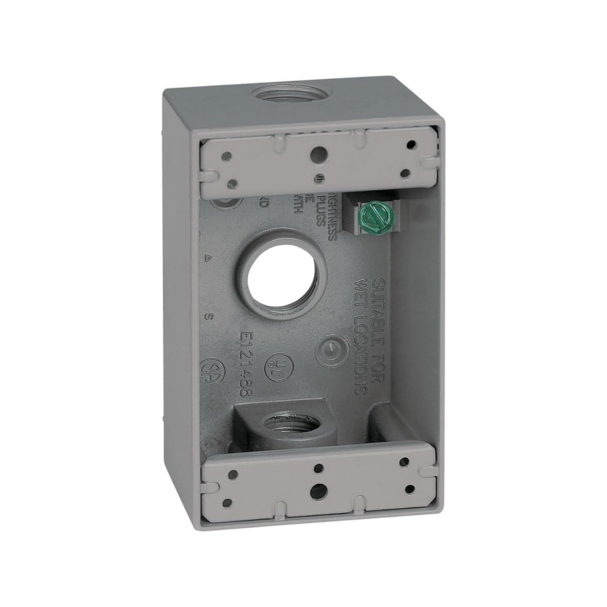 SIGMA ENGINEERED SOLUTIONS 14250 Metal Outlet Box, Weather Resistant, Easy to Install Plug and Receptacle Protector, Gray, (3) 1/2" Hole, 1 Gang Box
