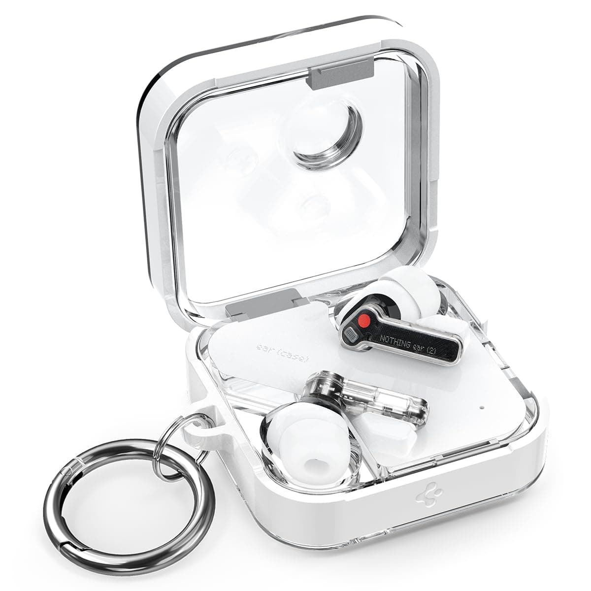 Spigen Nothing Ear (2) Case Clear with Carabiner Anti-loss Earphone Case Scratch-proof ACS06434 (Jet White)