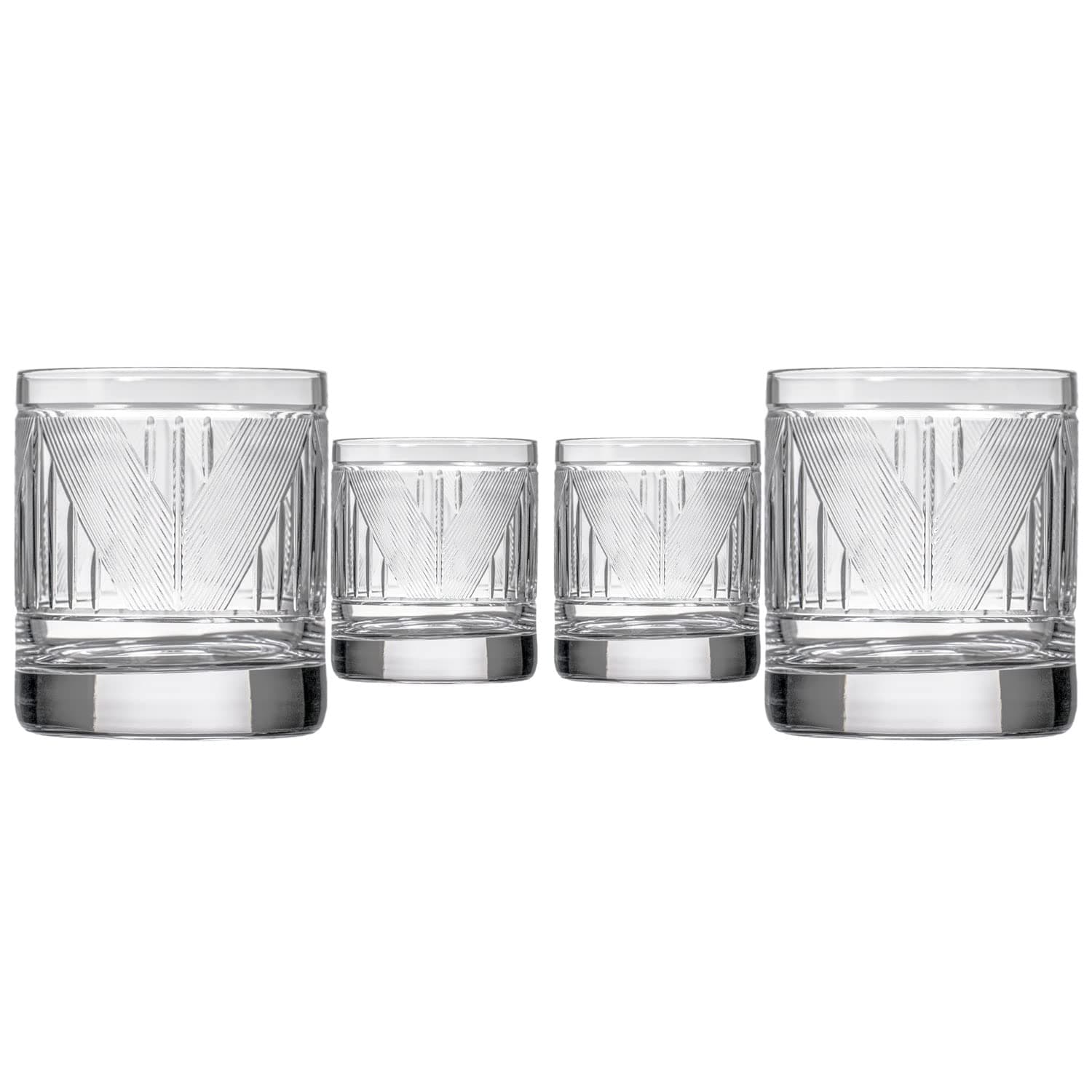 Rolf Glass Bleecker Street On The Rocks Glass | 11oz Whiskey Glass | Lead-Free and Diamond-Wheel Engraved | Modern Luxury Whiskey Tumbler | Set of 4