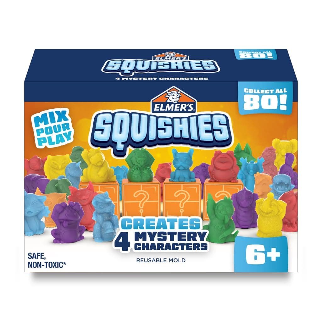 Elmer's Squishies Kids DIY Activity Kit - 4 Mystery Characters - 24 Piece Kit for Ages 6+ - Great for Stress Relief and Sensory Play