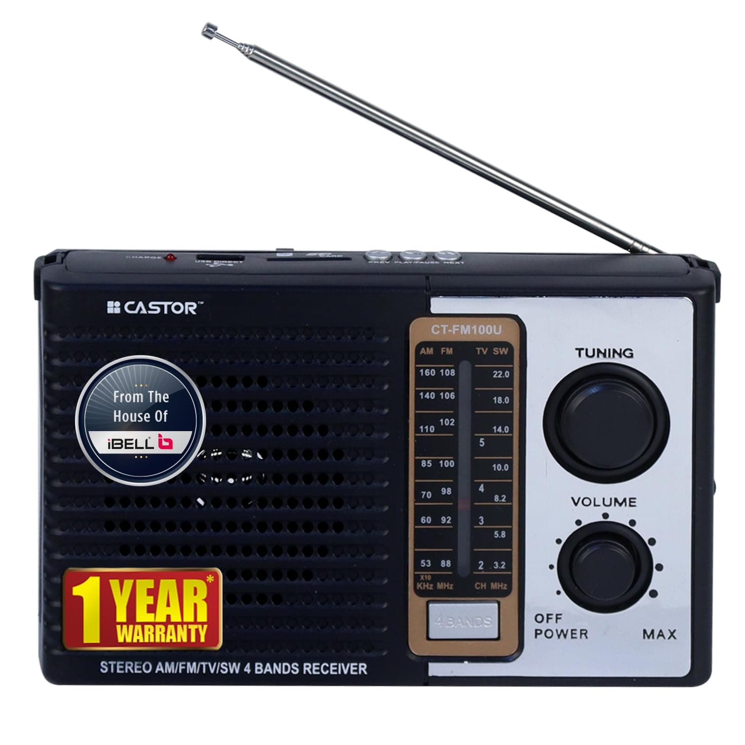 iBELL CTFM100U Portable FM Radio, with USB, SD Card, MP3 Player & Dynamic Speaker 4 Band (Black)