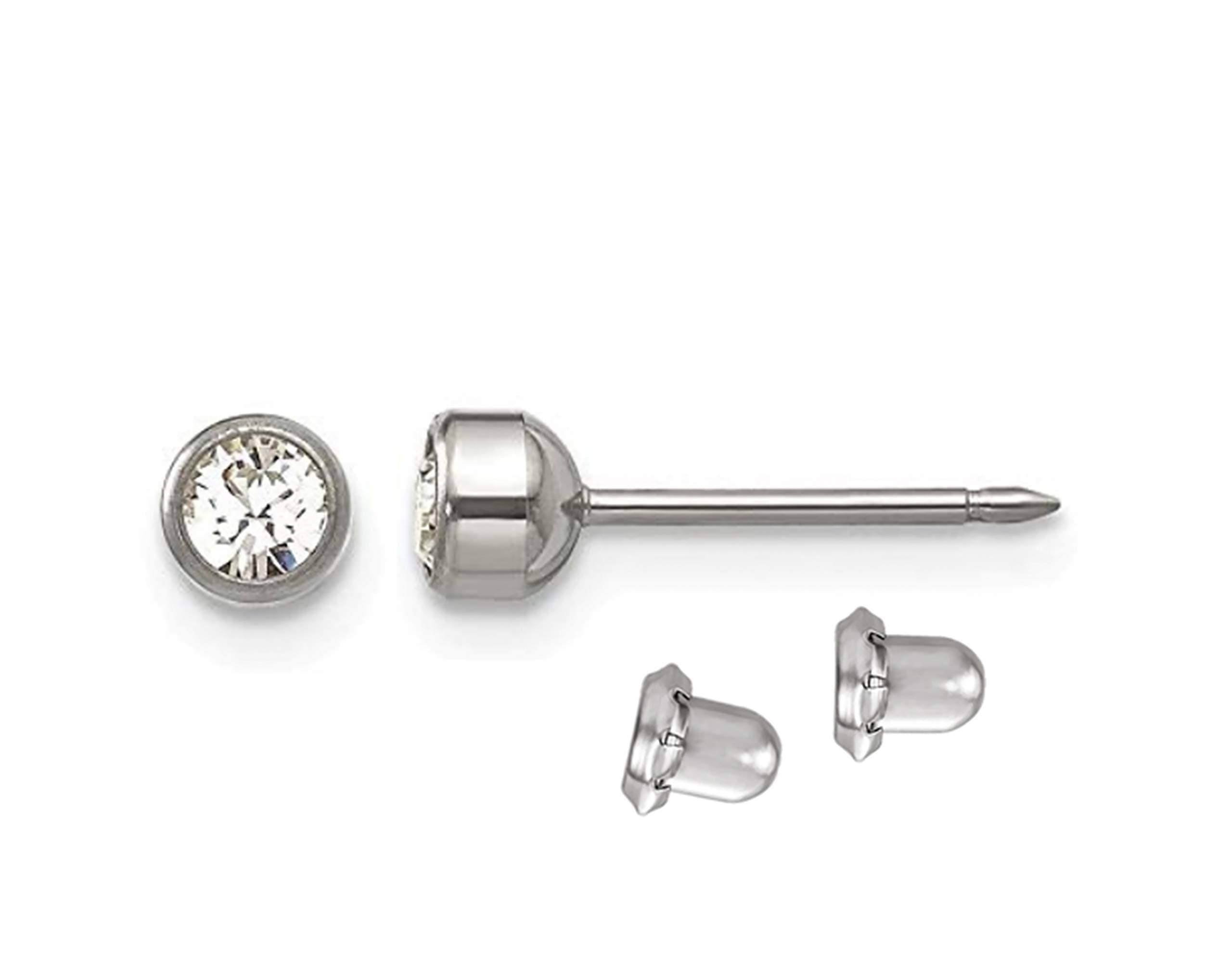 Eliana and EliHypoallergenic Titanium 4mm Crystal Bezel Set Piercing Earrings- Earrings Set Hypoallergenic for Women Men Girls- Sterile Hypoallergenic Earrings For Sensitive Ears Aretes hipoalergénicos estériles