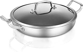 DELARLOWhole body Tri-Ply Stainless Steel Nonstick Frying Pan 12 inch With lid Oven safe induction Hybrid skillet kitchen Chef's pan