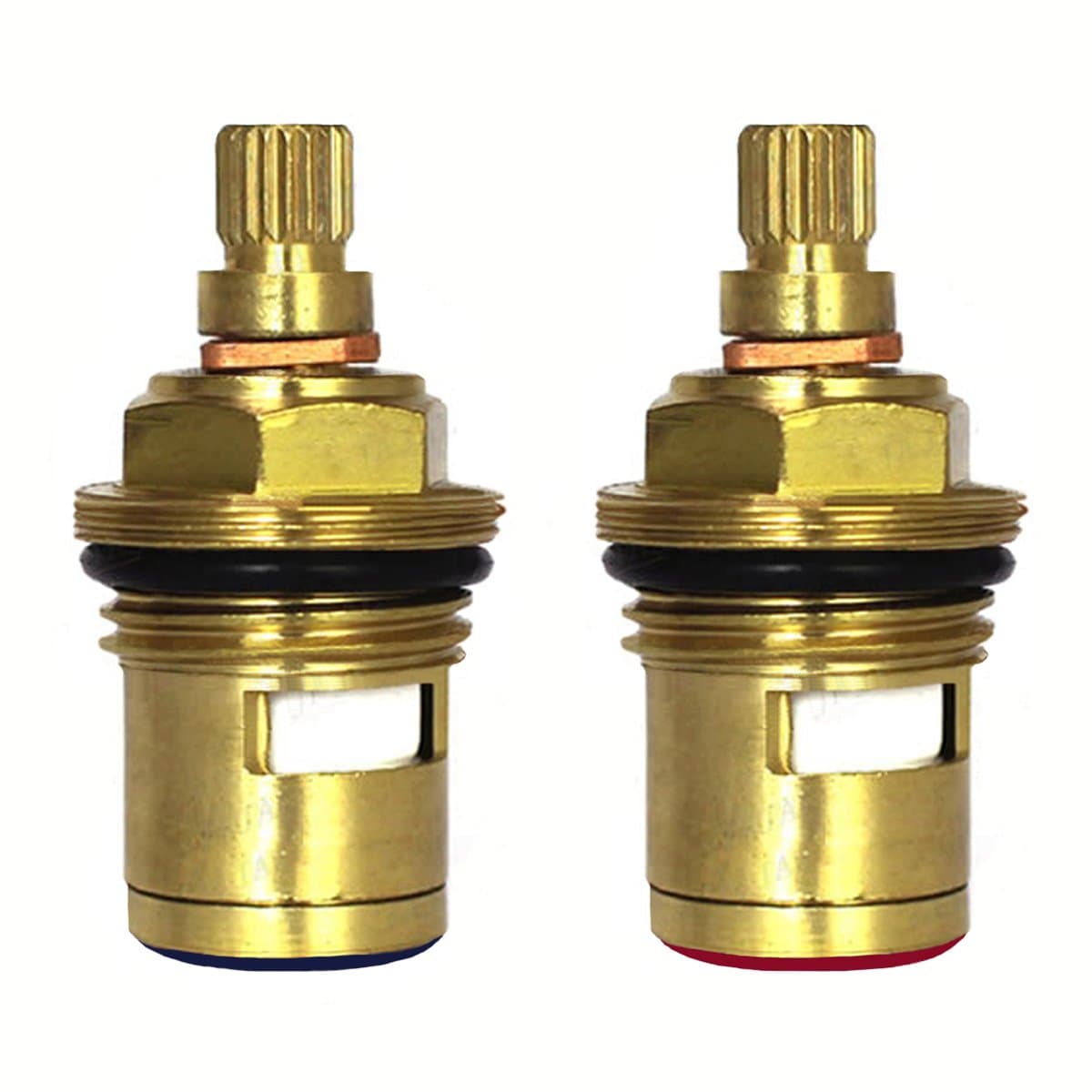 Huashan Pair of Replacement Brass Ceramic Disc Stem Cartridge Faucet Valve Quarter Turn 1/2" X 45mm x8mm spline length 20 teeth Hot and Cold