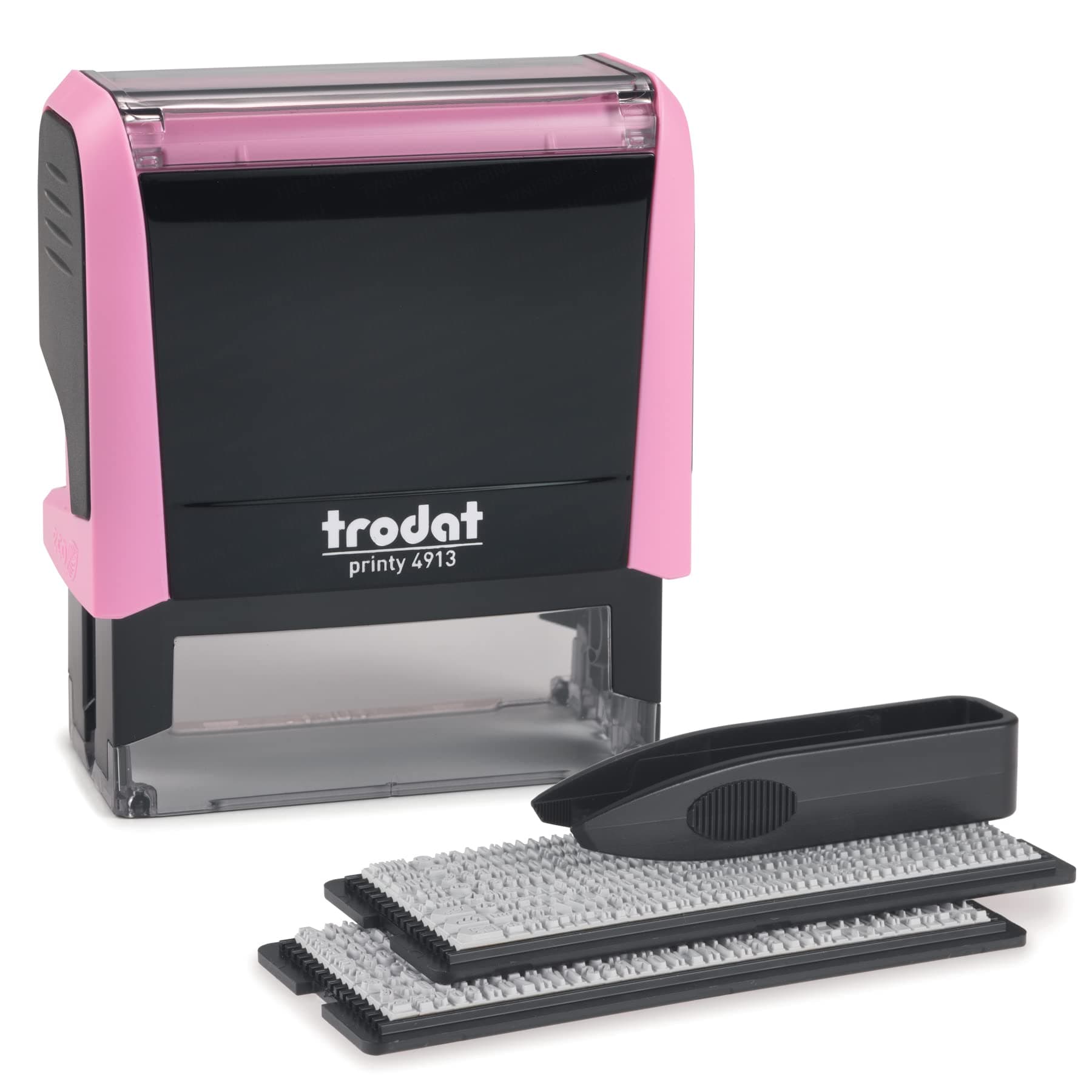 Trodat Printy 4913 Self-Inking Do It Yourself (DIY) 5 Line Personalized Custom Message Stamp with Black Ink (Pink)