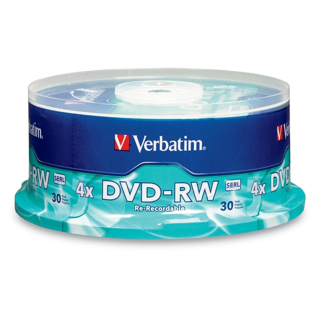 Verbatim DVD-RW 4.7GB 120Min Up to 4X Blank Discs Rewritable Up to 1000 Times – 30 Pack Spindle, Blue