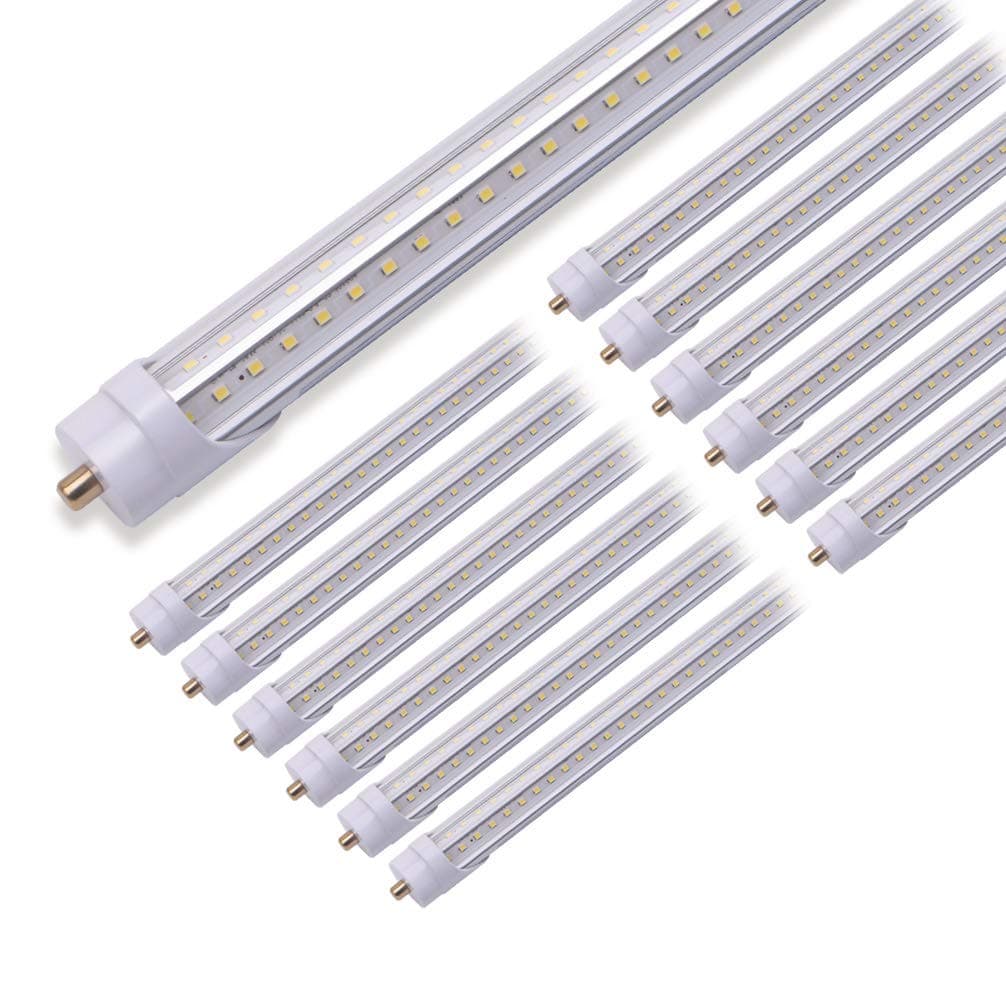 Kihung LED Light Tube 8FT, T8, V Shape, 65W, 8000lm, 5000K (Super Bright White), led Shop Light Tube 8'', Fa8 Single Pin Tube Light, 12-Pack