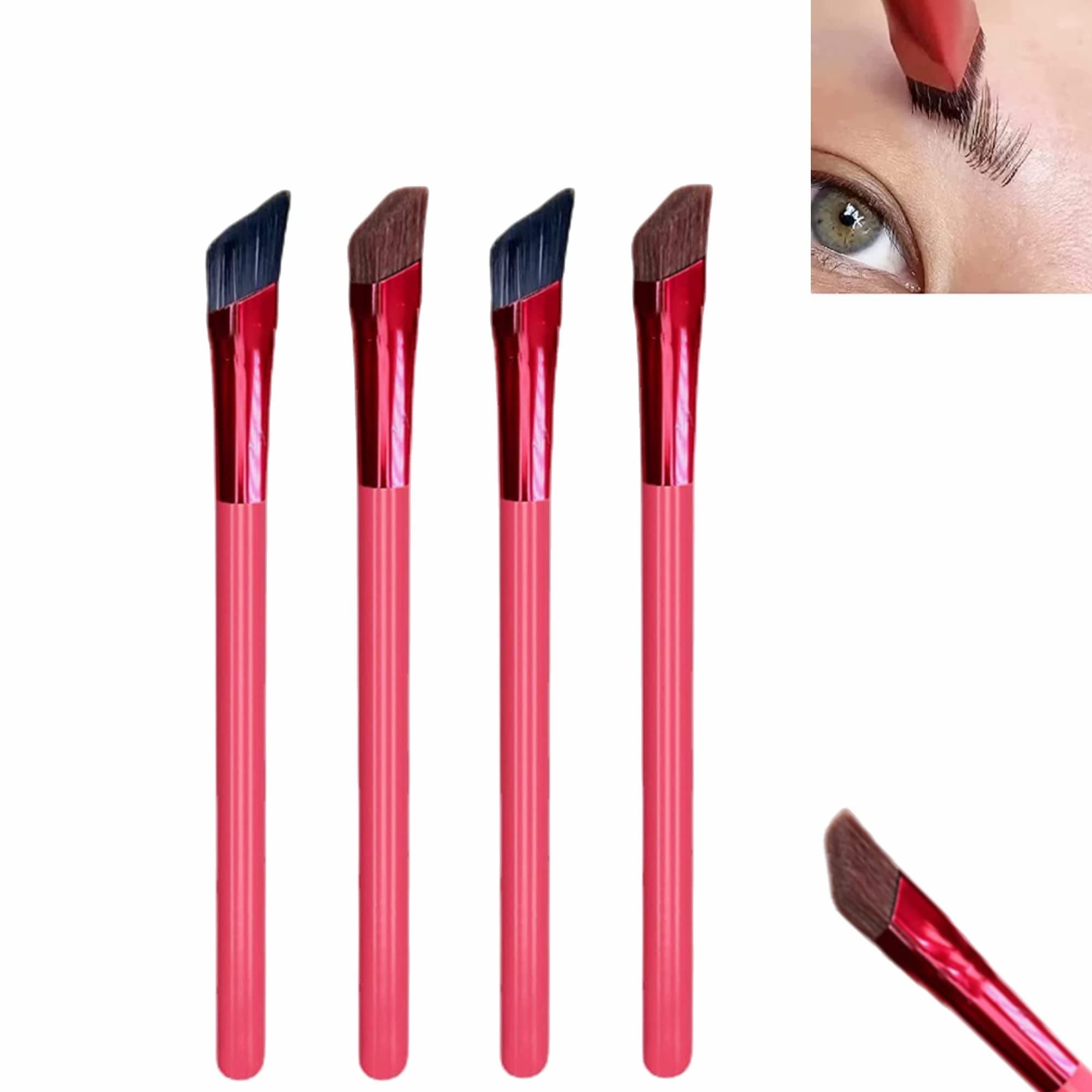 4D Hair Stroke Brow Stamp Brush, 4PCS Multifunctional Eyebrow Brush, Square Makeup Brush and Extra Fine Beveled Eyebrow Brush or Filling Eyebrows and Concealer (Brown and Black)