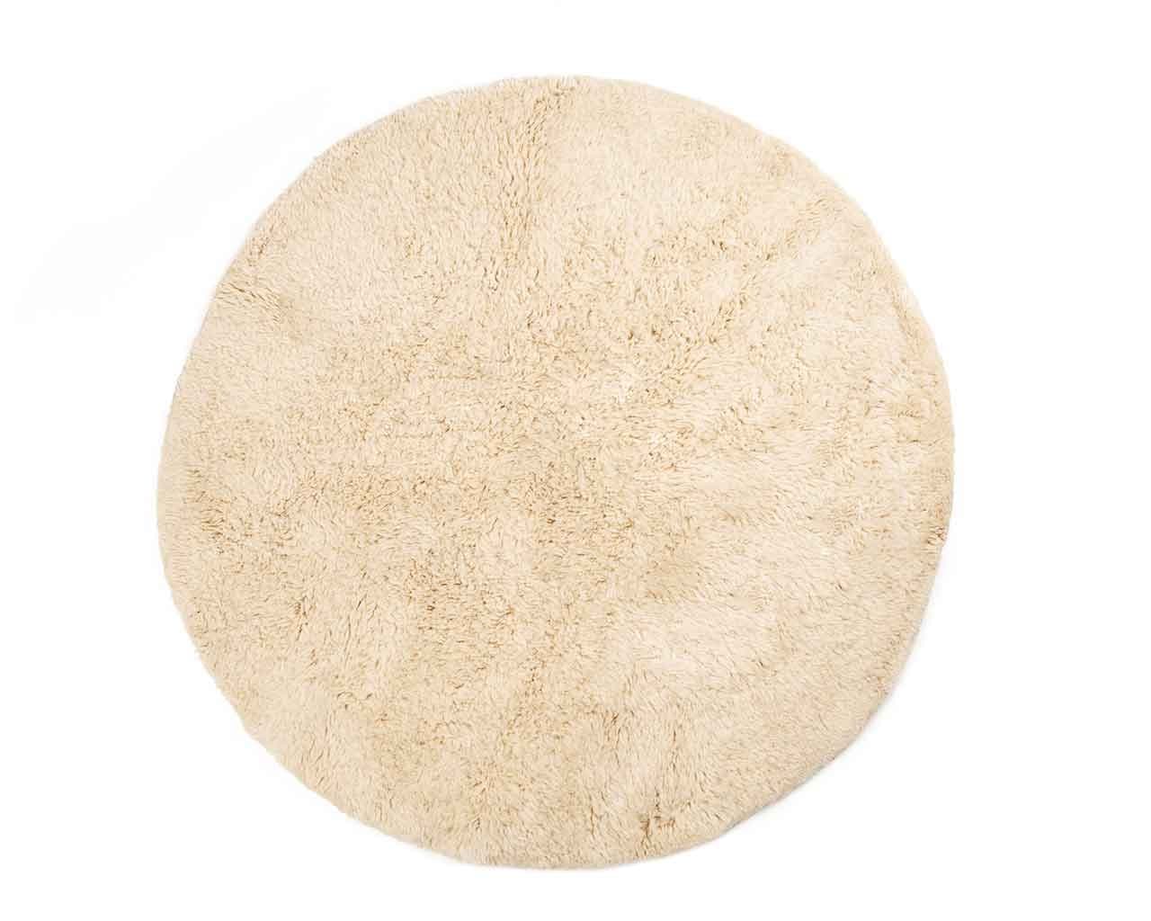 Sukhi Amina: Round Moroccan Carpet, White, Natural Wool, High-Pile, Fair Trade, Beni Ourain (300cm / 9' 10'')