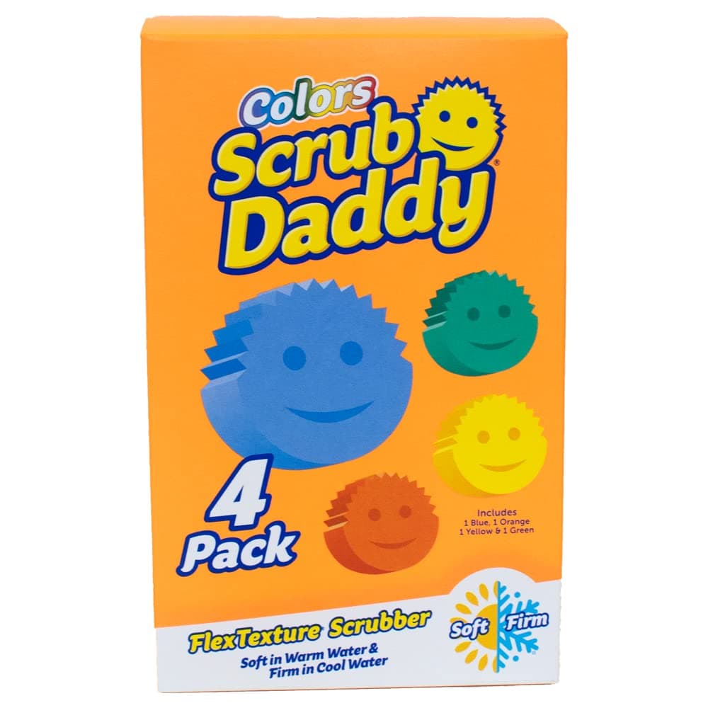 Scrub Daddy Colors, Four Sponge Multipack, Dish Sponges for Washing Up, Texture Changing Scratch-Free Cleaning for Kitchen & Bathroom, Odour Resistant, Dishwasher Safe, Multi Use Pack of 4