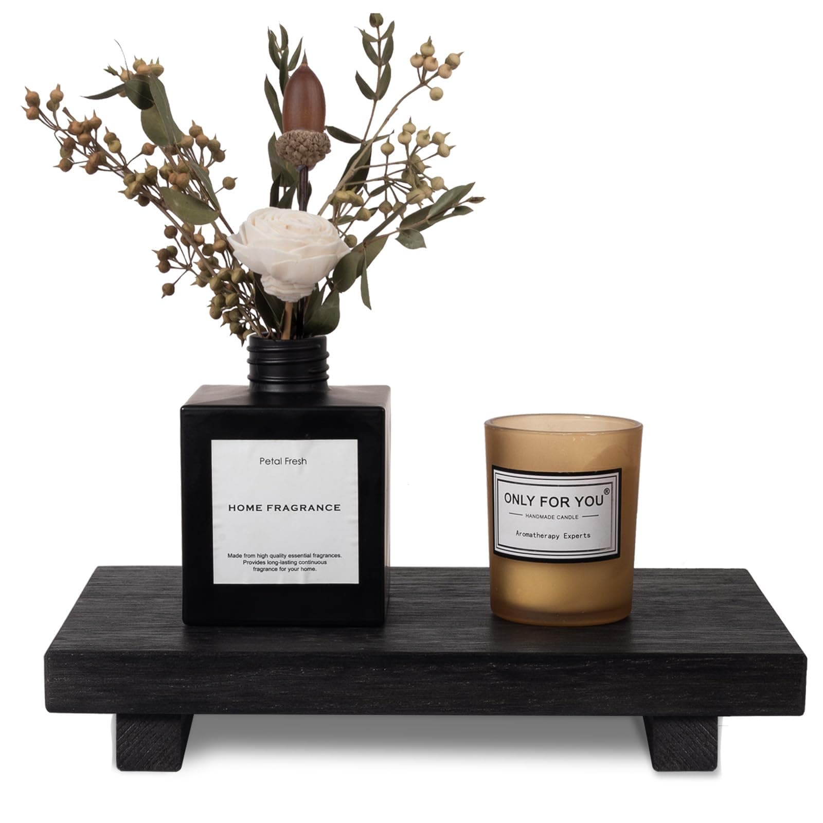 zoocatia Small Wood Tray Pedestal Stand Farmhouse Bathroom Decor Decorative Wooden Riser Kitchen Soap Dish Holder for Vanity, Counter, Sink, 9" x 5.9" - Black