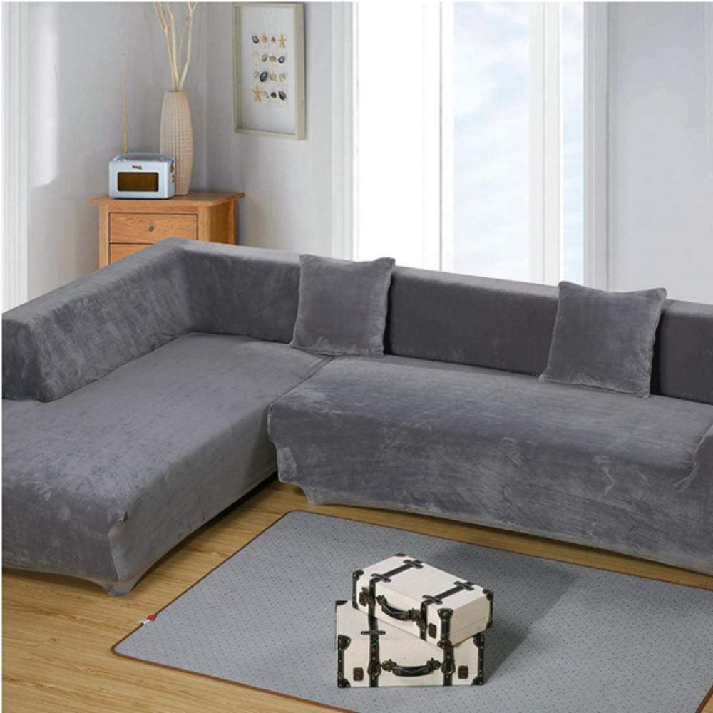 SZYUY Sofa Cover Slipcover Sets Throw 1 Pc Thick Fleece Velvet Universal Corner Stretch Elastic L-Shaped Angle Sofa Covers Chaise Sofa Cover （Gray）