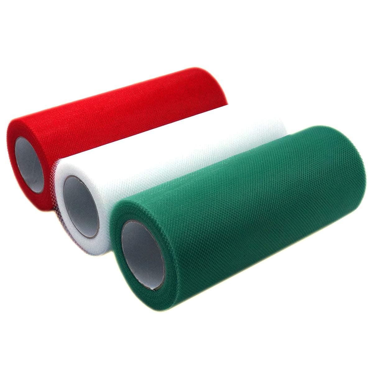Misscrafts 3 Spools Tulle Netting Ribbons 3 Colors Tulle Fabric Spool 6 Inches 75 Feet per Roll for DIY Wedding Tutu Valentine Decor Red Green White