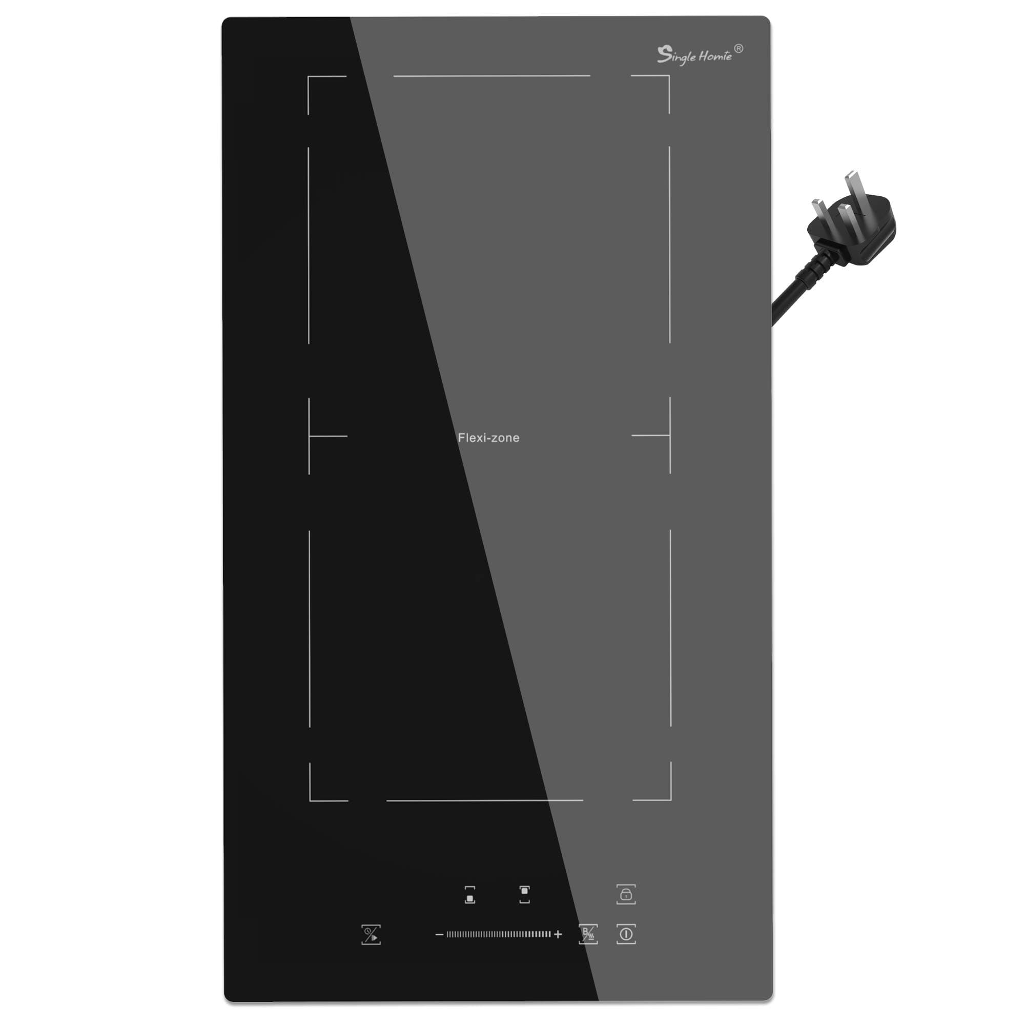 Induction Hob, Plug in Electric Cooktop 2800W 13Amp, Flex Zone for BBQ Function, Built-in 2 Burner Hobs 30cm, Shiny Black 220~240V