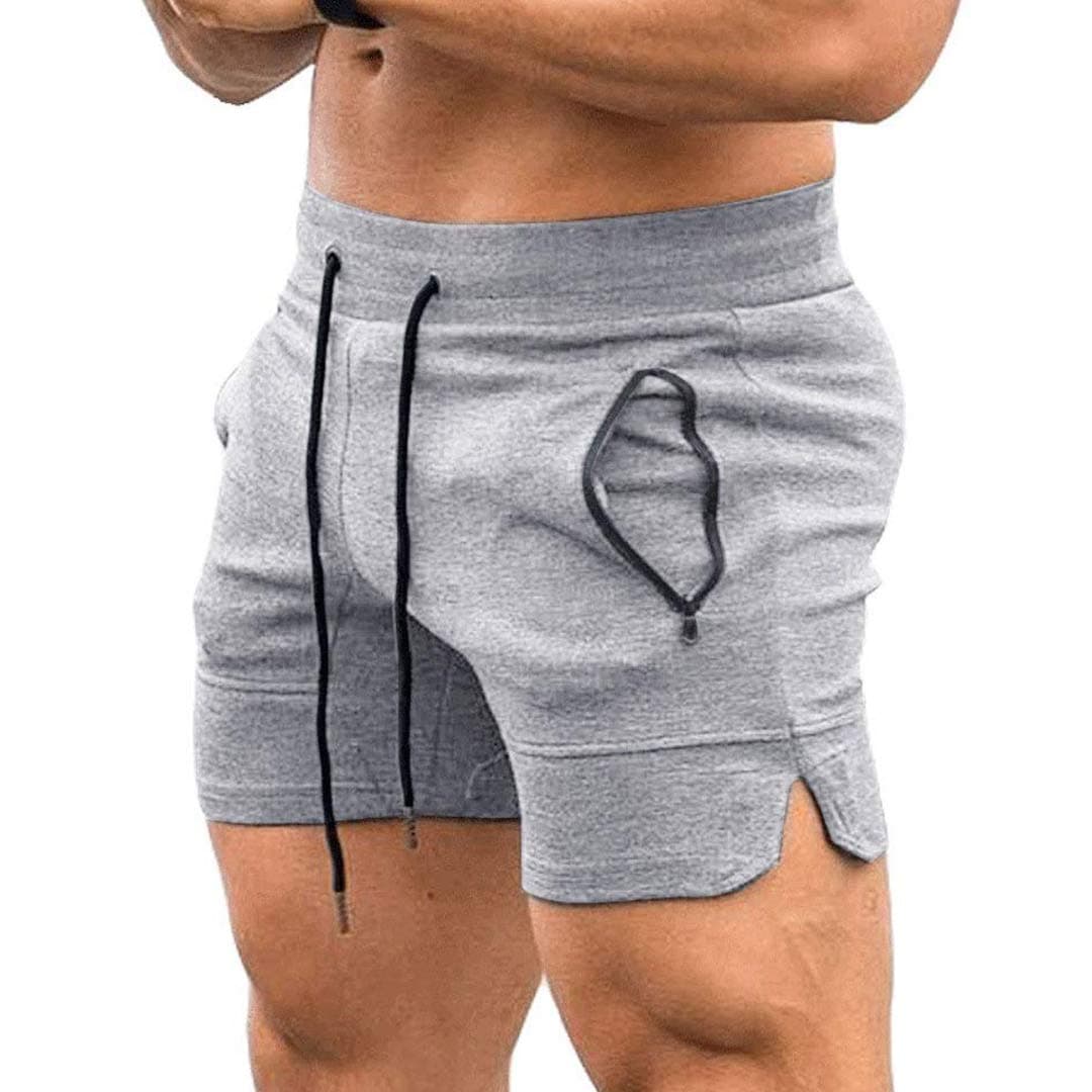 EVERWORTHMen's Solid Gym Workout Shorts Bodybuilding Running Fitted Training Jogging Short Pants with Zipper Pocket