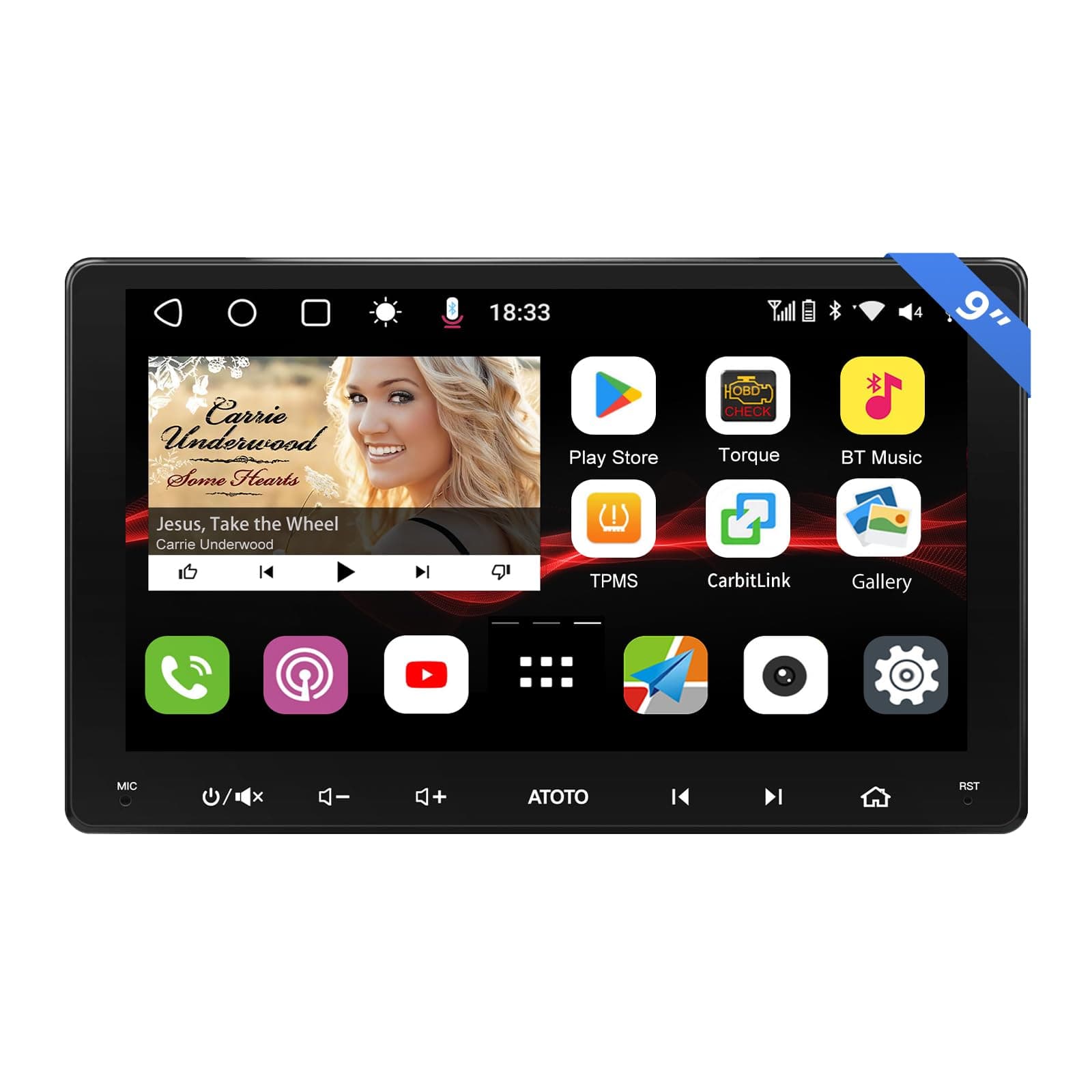 S8 8-core 9 inch QLED Double Din Android Car Stereo, Wireless CarPlay & Android Auto, Built-in 4G,WiFi/BT/USB Tethering, 2 Bluetooth, 4G+32G Car Radio, SCVC&DSP, AI Chat, MirrorLink,S8G2094MS