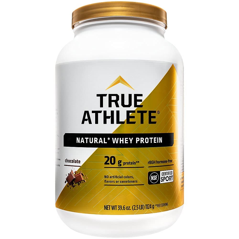 True Athlete Natural Whey Protein - Chocolate, 20g of Protein per Serving - Probiotics for Digestive Health, Hormone Free (2.5 Pound Powder)