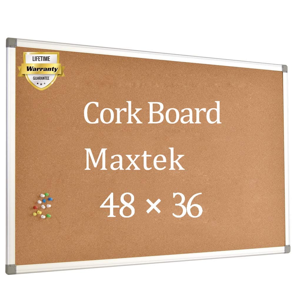 Cork Board Bulletin Board 48 x 36, Silver Aluminium Framed 4x3 Corkboard, Office Board for Wall Cork, Large Wall Mounted Notice Pin Board Message Cork Board