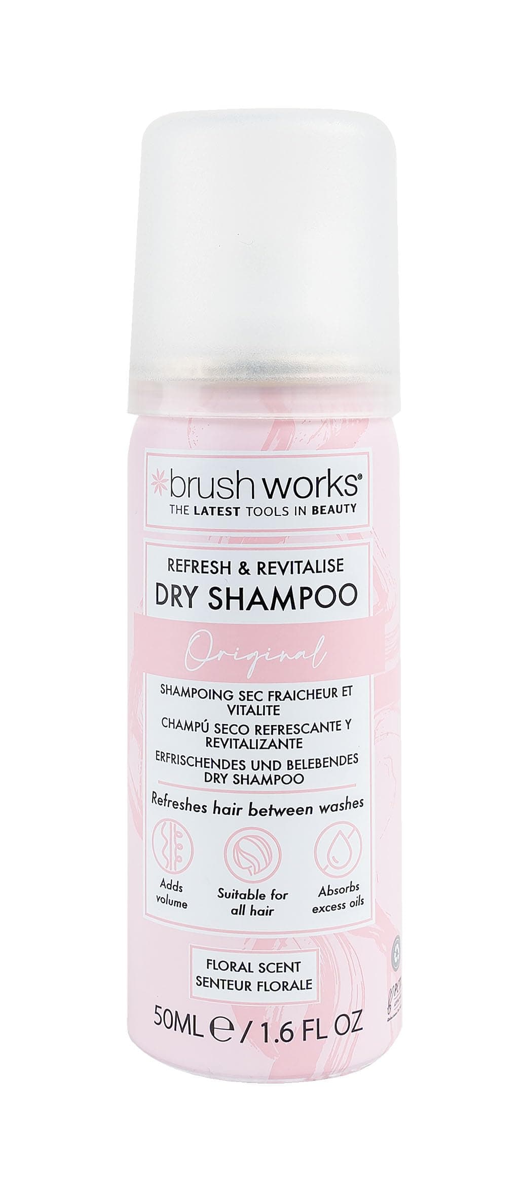 Brushworks Refresh & Revitalise Floral Dry Shampoo 50ml - Travel Size, No Rinse, Oil Absorbing Hair Refresher, Instant Volume, All Hair Types, Floral Scent, Vegan & Cruelty-Free