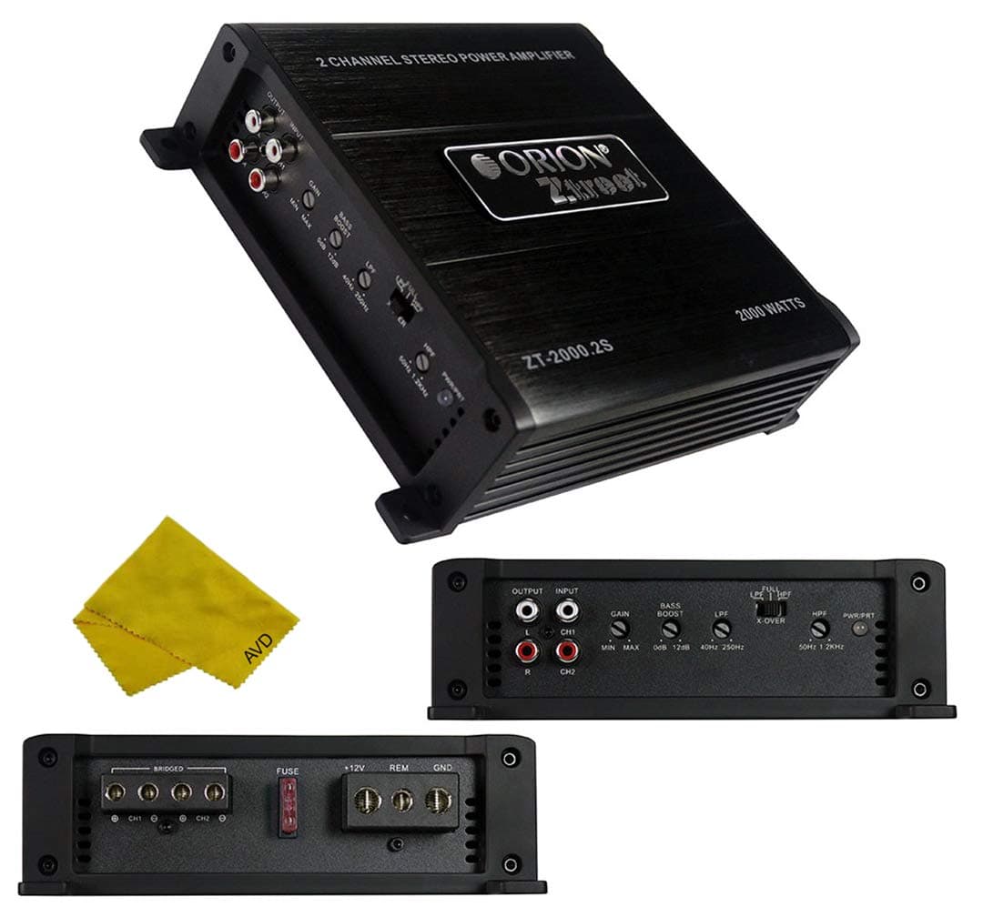 Orion Ztreet 2 Channel Car Amplifier – Class A/B Stereo Power Amplifier 2000 Watt Max 2 Ohm Stable, Bass Boost, Crossover MOSFET Power Supply, Car Electronics Amp, Audio Speakers, Great for Subwoofers
