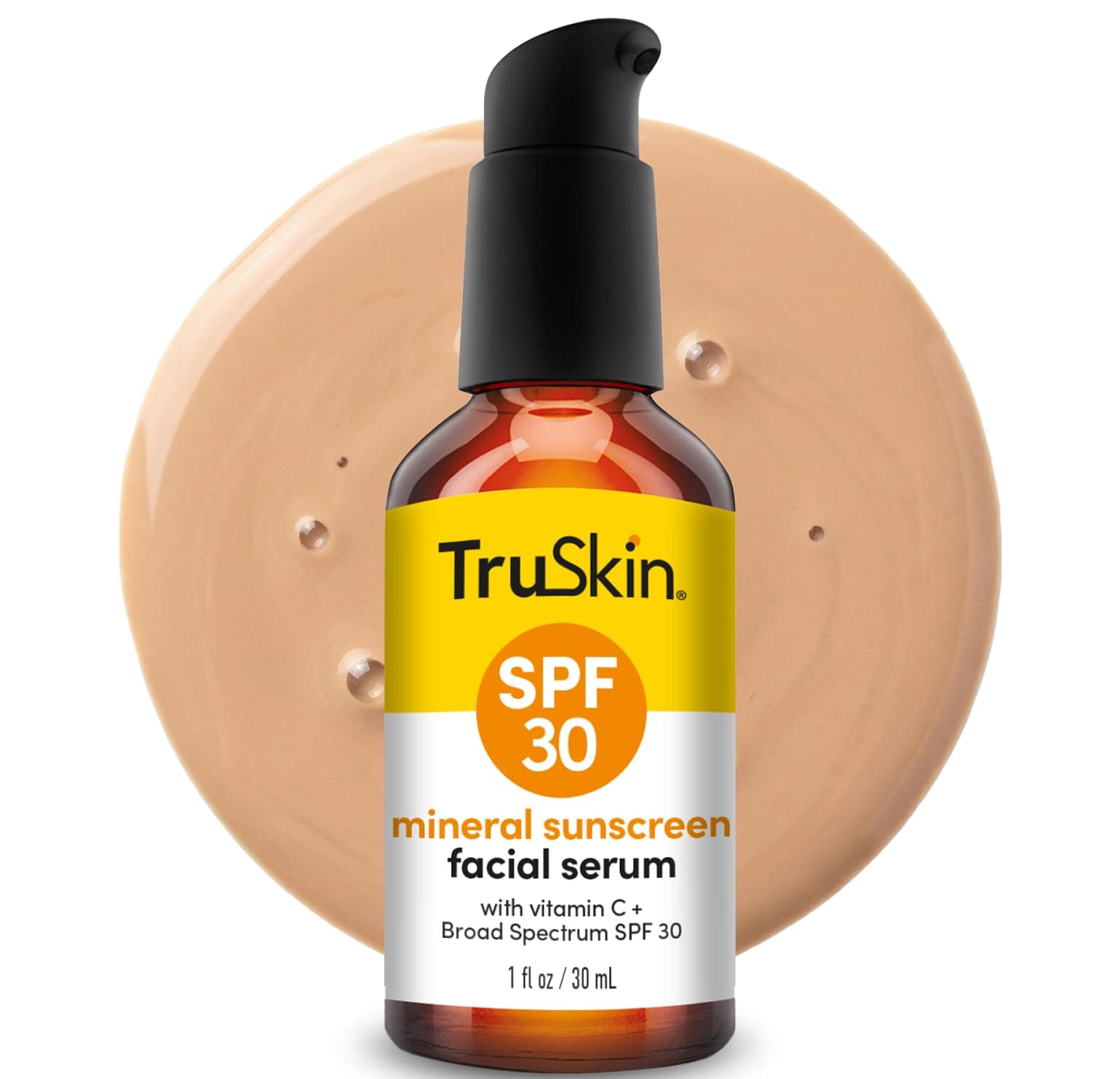 TruSkin Sunscreen Serum for Face - SPF 30 Universal Tinted Mineral Sunscreen Face Serum with Zinc Oxide - Sheer, Lightweight Finish with Vitamin C, Hyaluronic Acid, Ceramides & Niacinamide, 1 fl oz