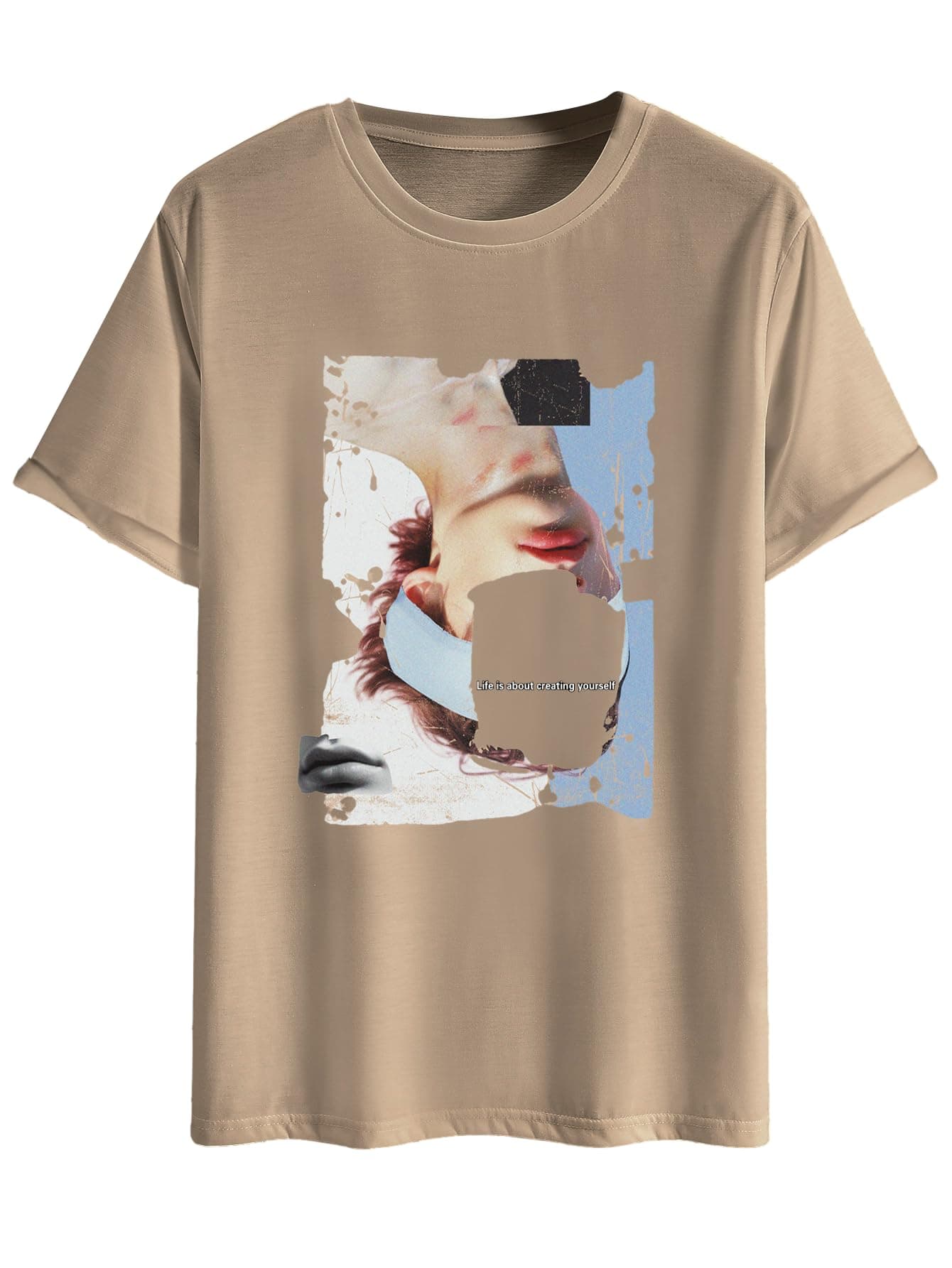 SOLY HUXMen's Graphic Tees Figure Letter Print Short Sleeve T Shirt Summer Tee Tops, Camel Graphic, L