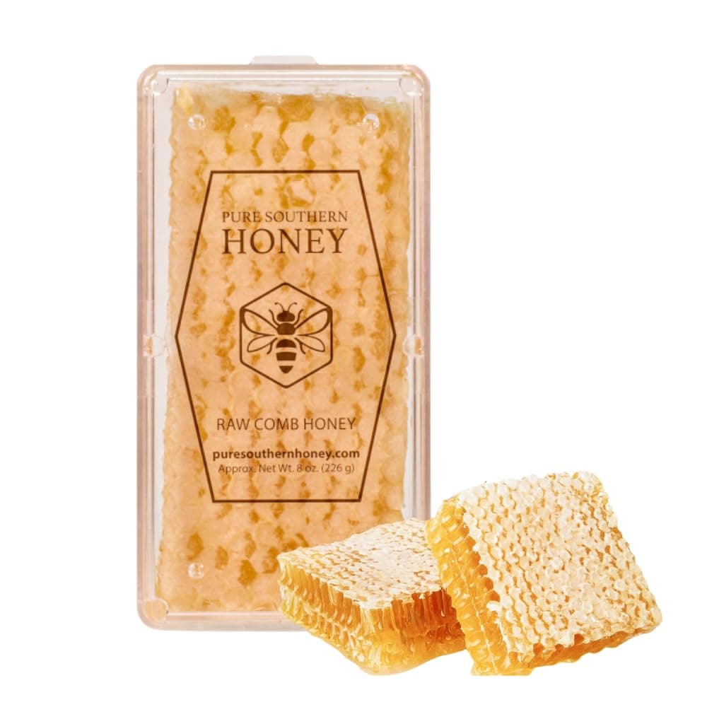 100% Raw Edible Honeycomb by Pure Southern Honey [7 oz] - Authentic, USA - Made - Unheated - Non - GMO, Unsweetened, All-Natural