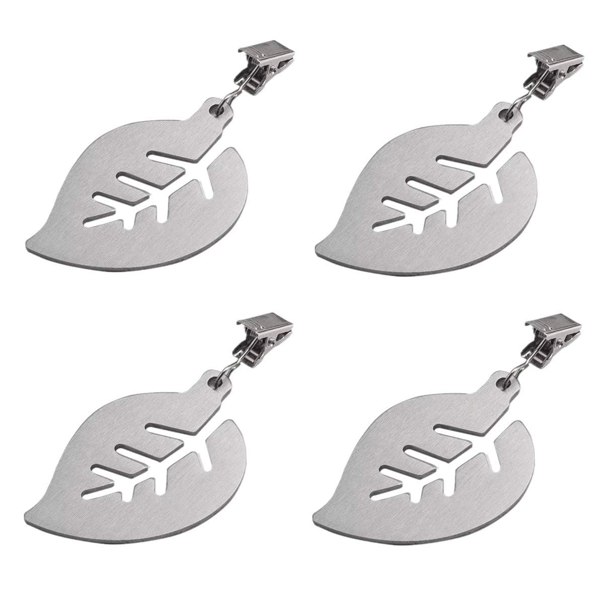 SUBZHAOYI Set of 4 Tablecloth Weights with Clips Stainless Steel Leaf Shape Tablecloth Clips for Indoor and Outdoor Use