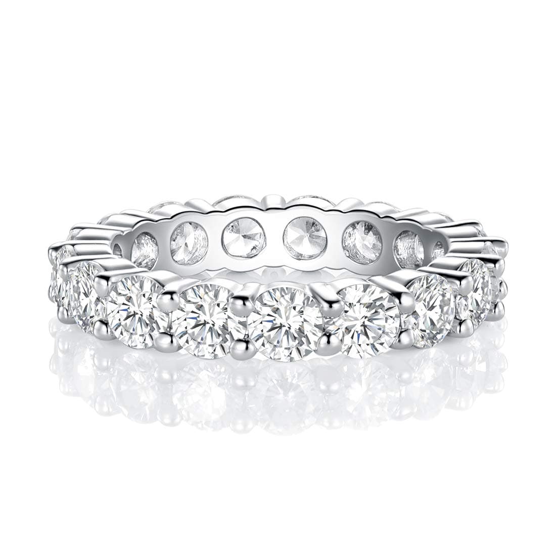 MDFUN18K White Gold Plated Cubic Zirconia Two-in-One Halo Wedding Engagement Promise Eternity Ring for Women