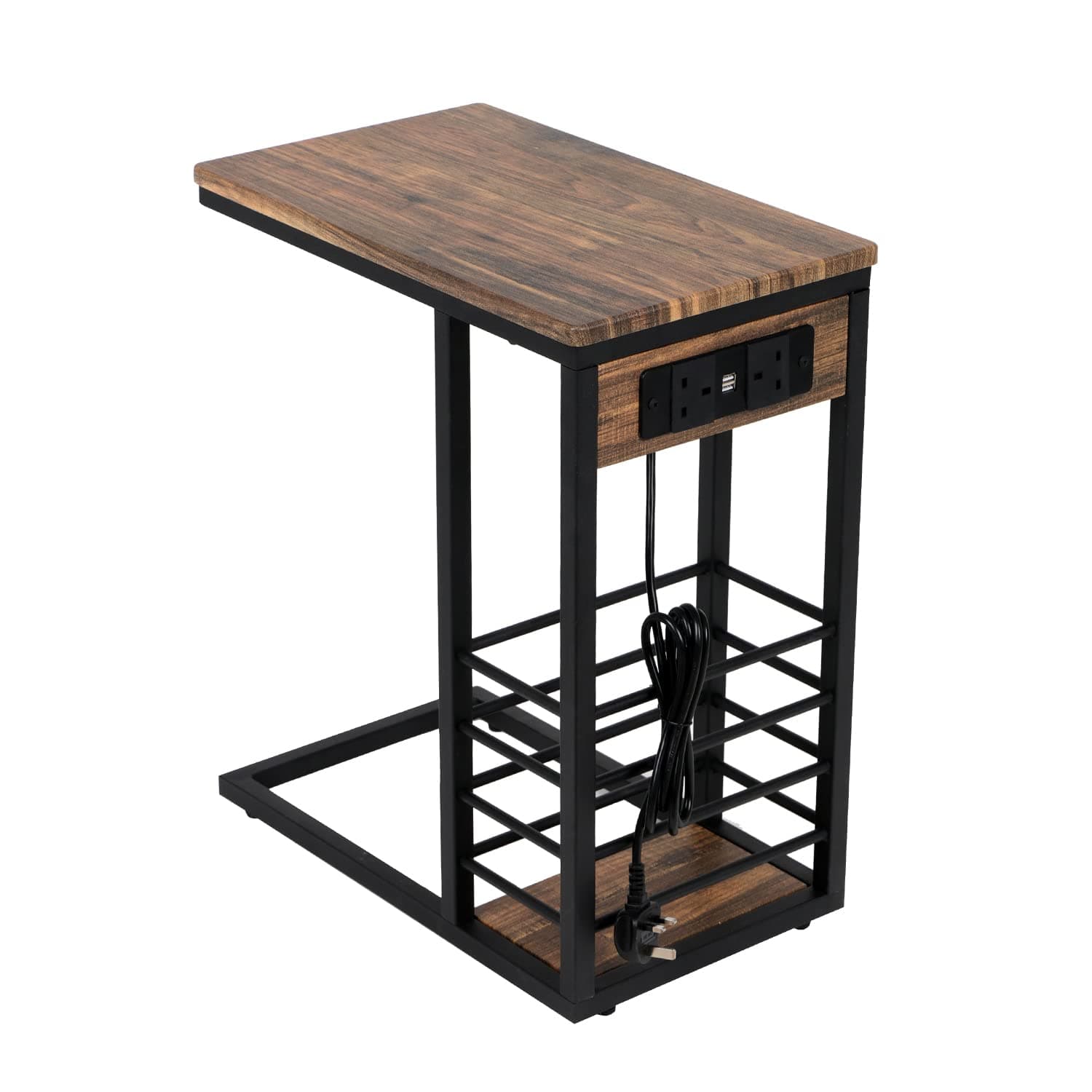 Joolihome Side Table with Charging Station, Bedside Table End Table with USB Ports&Outlets, Storage,Wooden Coffee Laptop Lamp Table for Living Room, Bedroom, Balcony, Home (Brown)