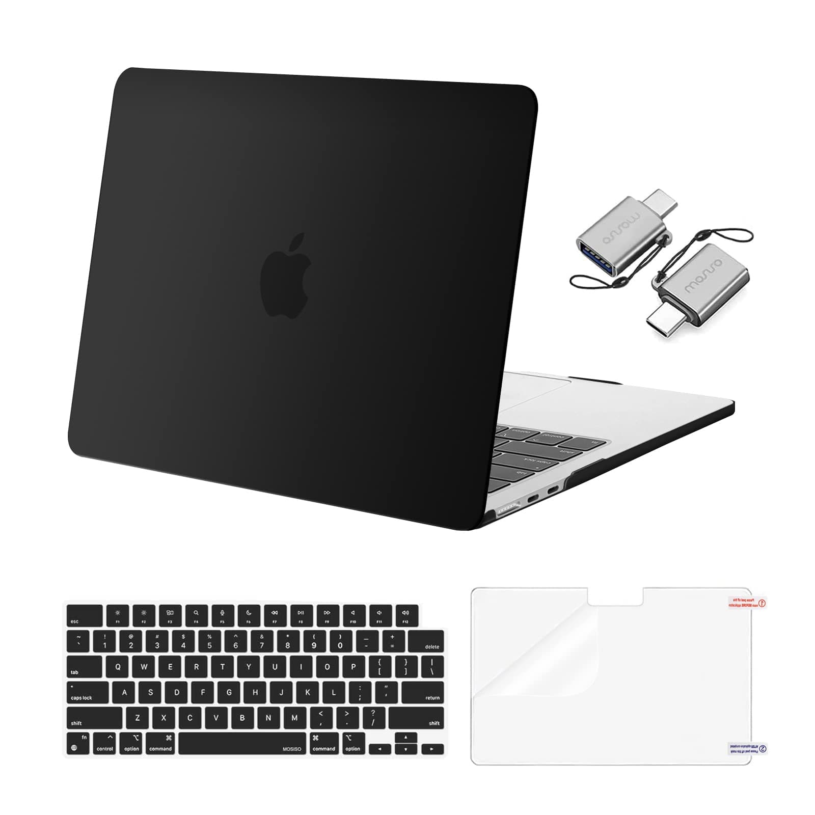 MOSISO Compatible with MacBook Air 13 inch Case M5 2026 M4 2025 M3 M2 2024-2022 A3449 A3240 A3113 A2681, Hard Shell&Keyboard Cover&Screen Film&Type C for MacBook Air 13.6 inch Case, Black