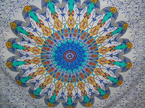 DOORGA bohemian tapestry Indian Hippie Bohemian Psychedelic Peacock Mandala Wall Hanging Bedding Tapestry, Twin(54x72Inches)(140x185cms))