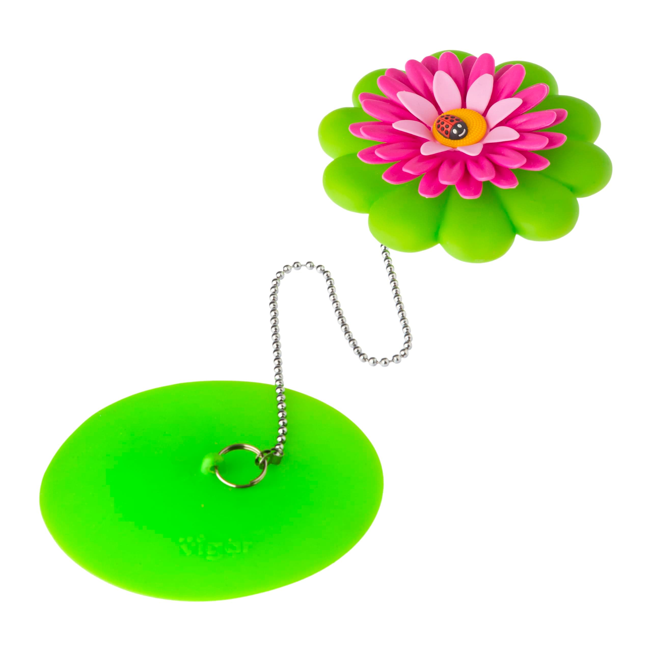 Vigar Flower Power Bathtub Drain Stopper, Tub Stopper with Chain and Daisy-shaped Floaty, 4-1/10 Inches, Perfect Bathroom Accessories, Pink, Green