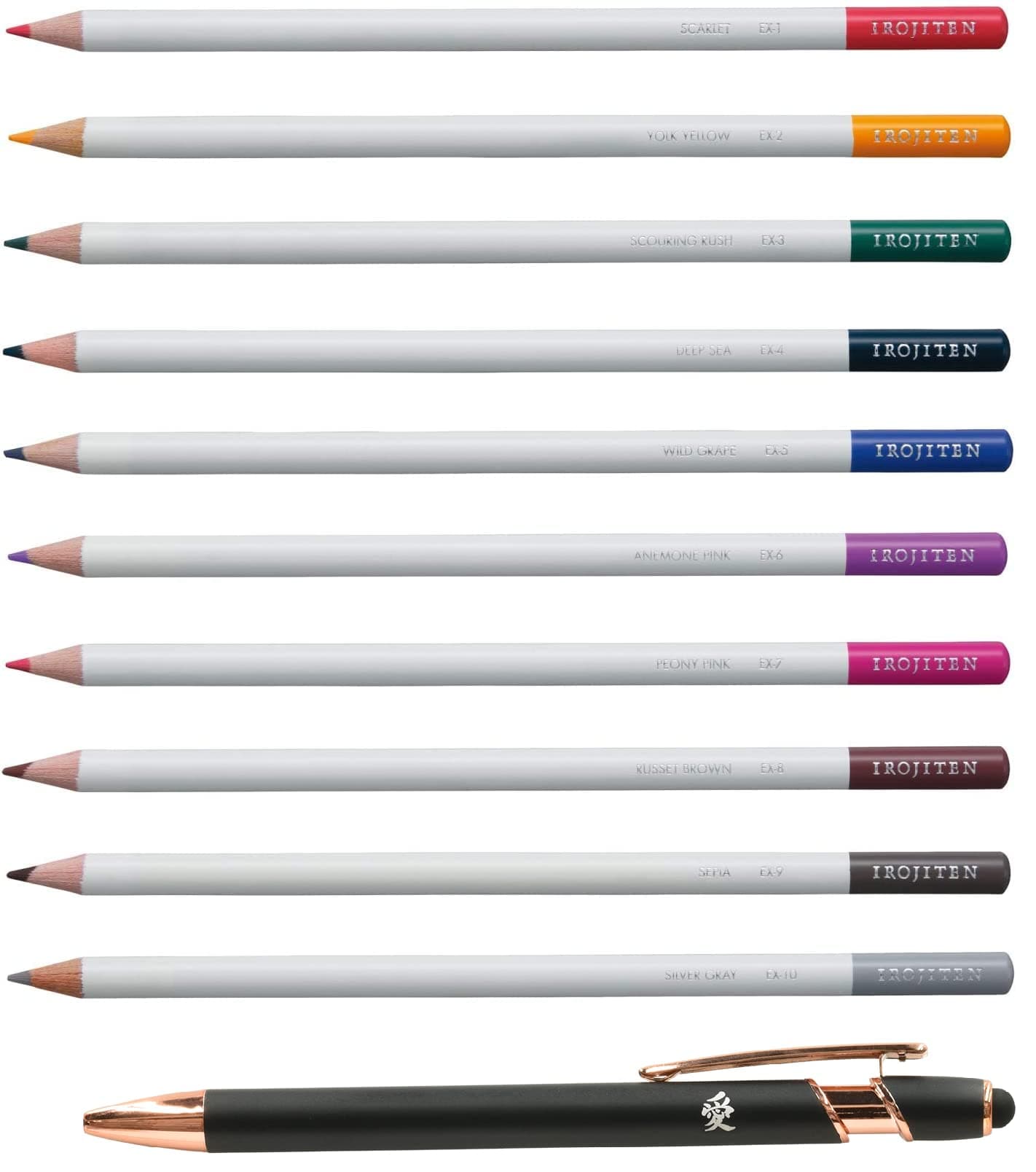 Colored Pencil Color Dictionary Select Set New 10 Colors CI-REX10C With Kanji LOVE Sticker, 0.35 x 3.14 x 7.16 in