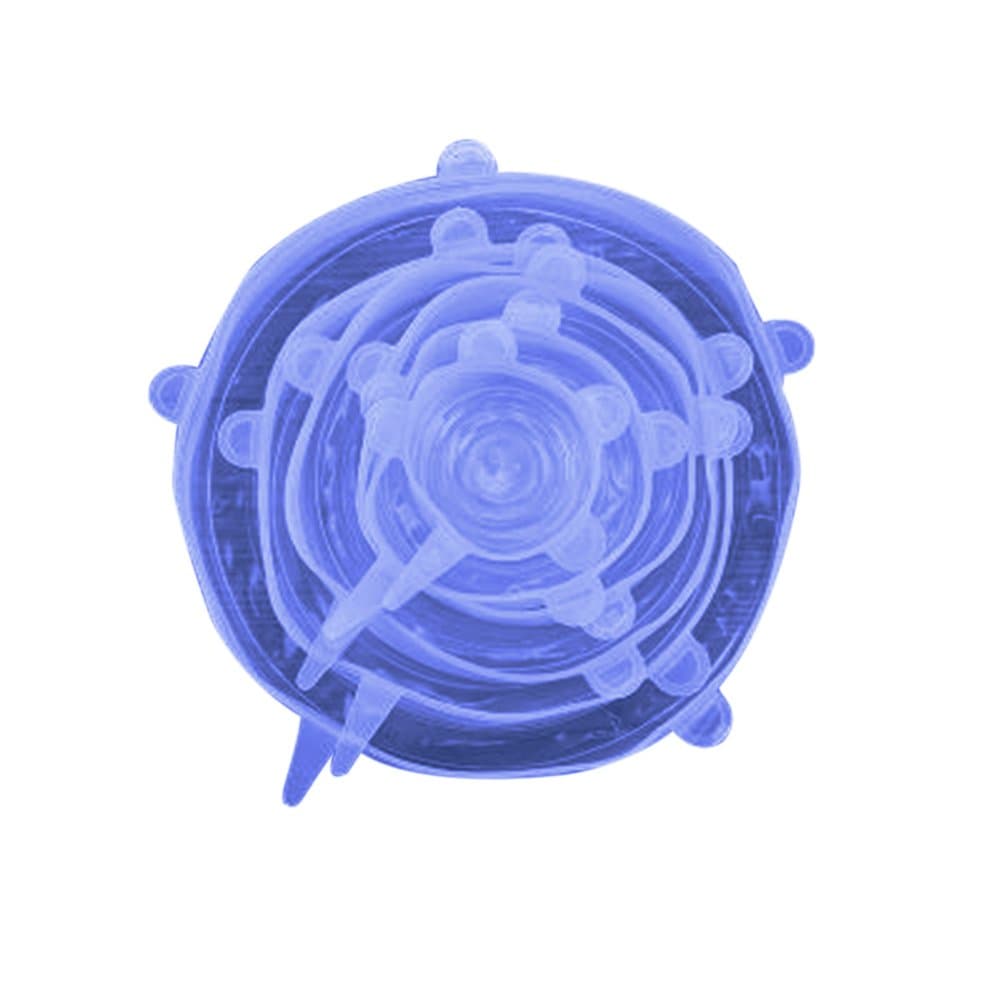 SUNYOU Silicone Food Cover Silicone Lids Suitable for Platters, Jars, Bowls and Fruits, Dishwasher, Microwave and Freezer Safe -Pack of 6 (Blue)