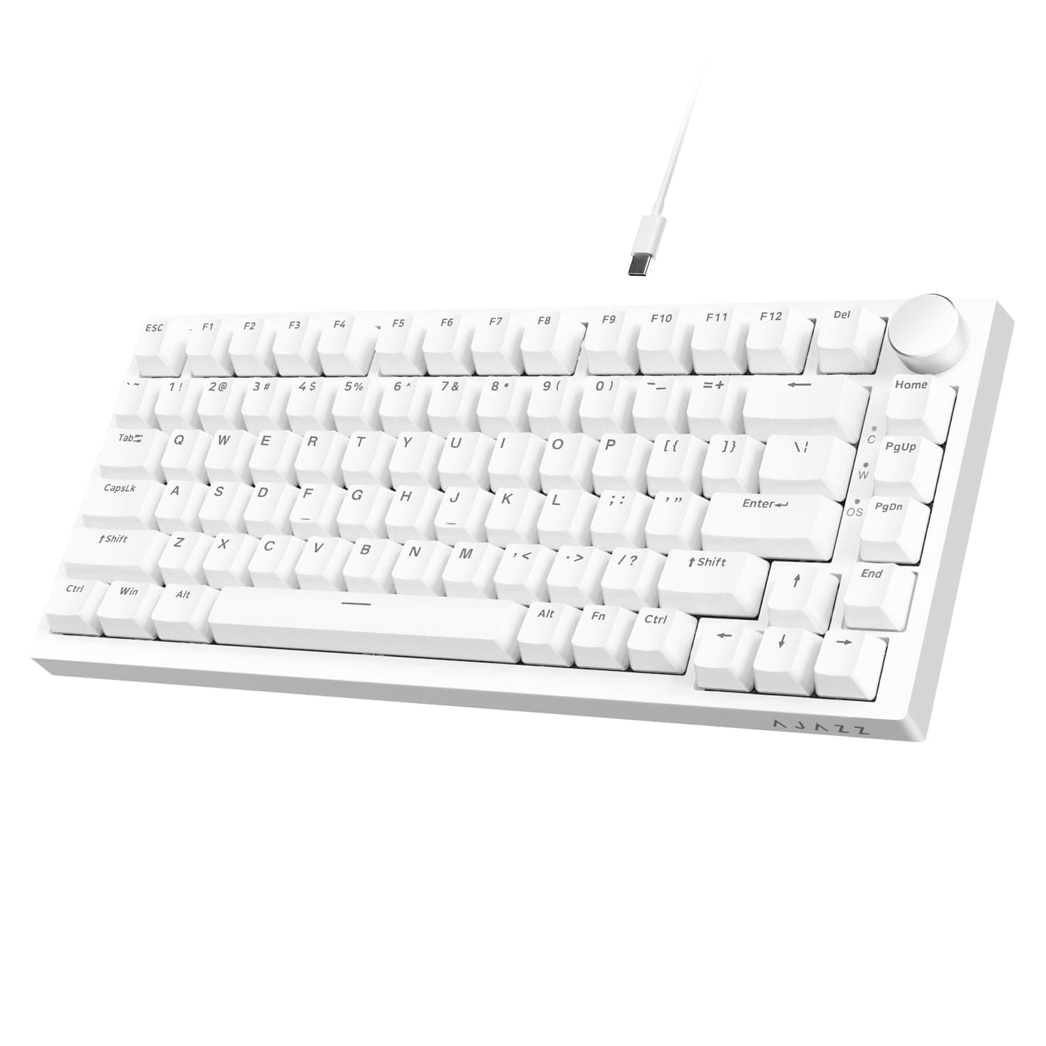 Ajazz AK820 Mechanical Keyboard with with CNC Knob Control,75% Gasket Mount Keyboard and Detachable USB Wired Gaming Keyboard for Wind/Mac,Blue Light,NKRO,Blue Clicky Switch(White)