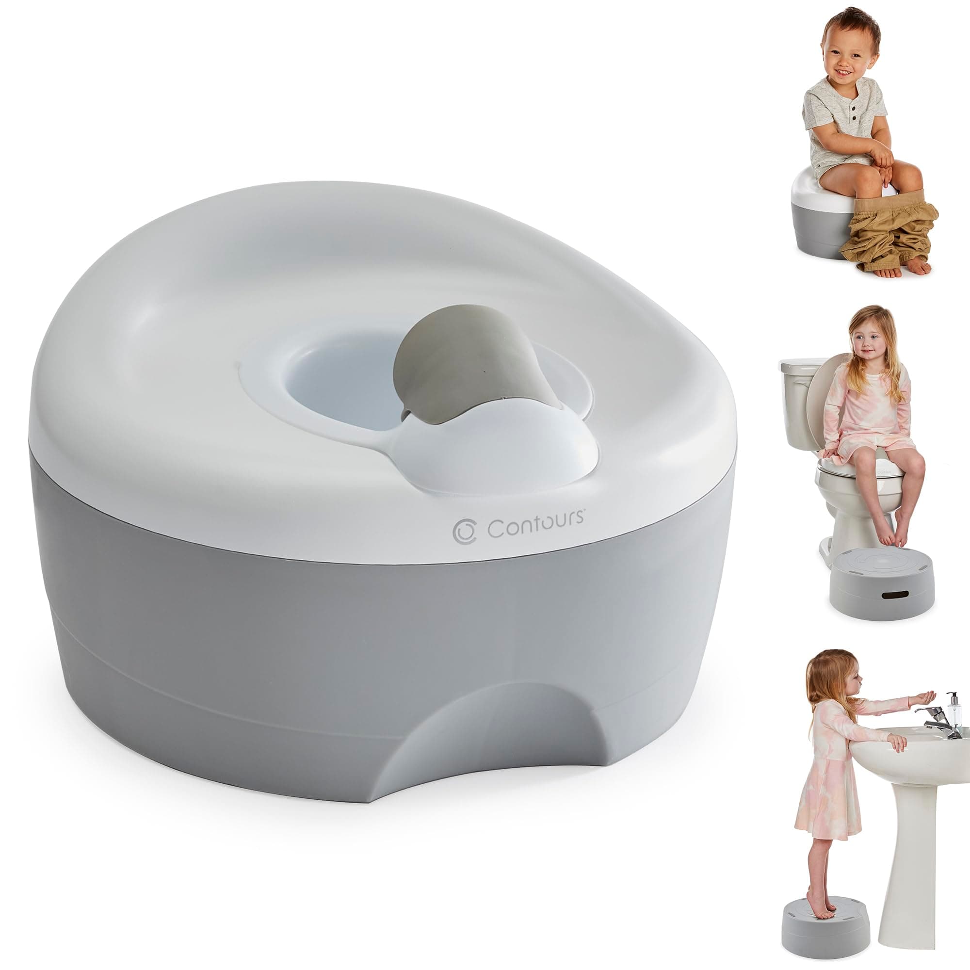 Contours Bravo 3-Stage Potty System with Potty Chair, Toilet Trainer, Step Stool All in One - Gray