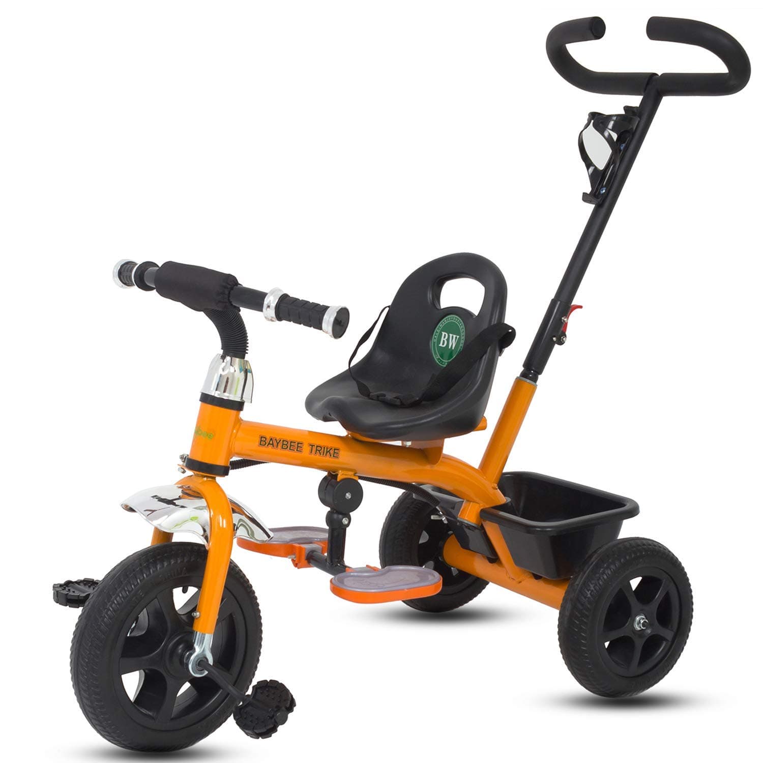 2 in 1 Convertible Baby Tricycle Kid's Trike with Parental Adjust Push Handle Children Tricycle with Seat Belt Kid's Ride Outdoor | Suitable for Boys & Girls - (1 to 5 Years)(Orange)