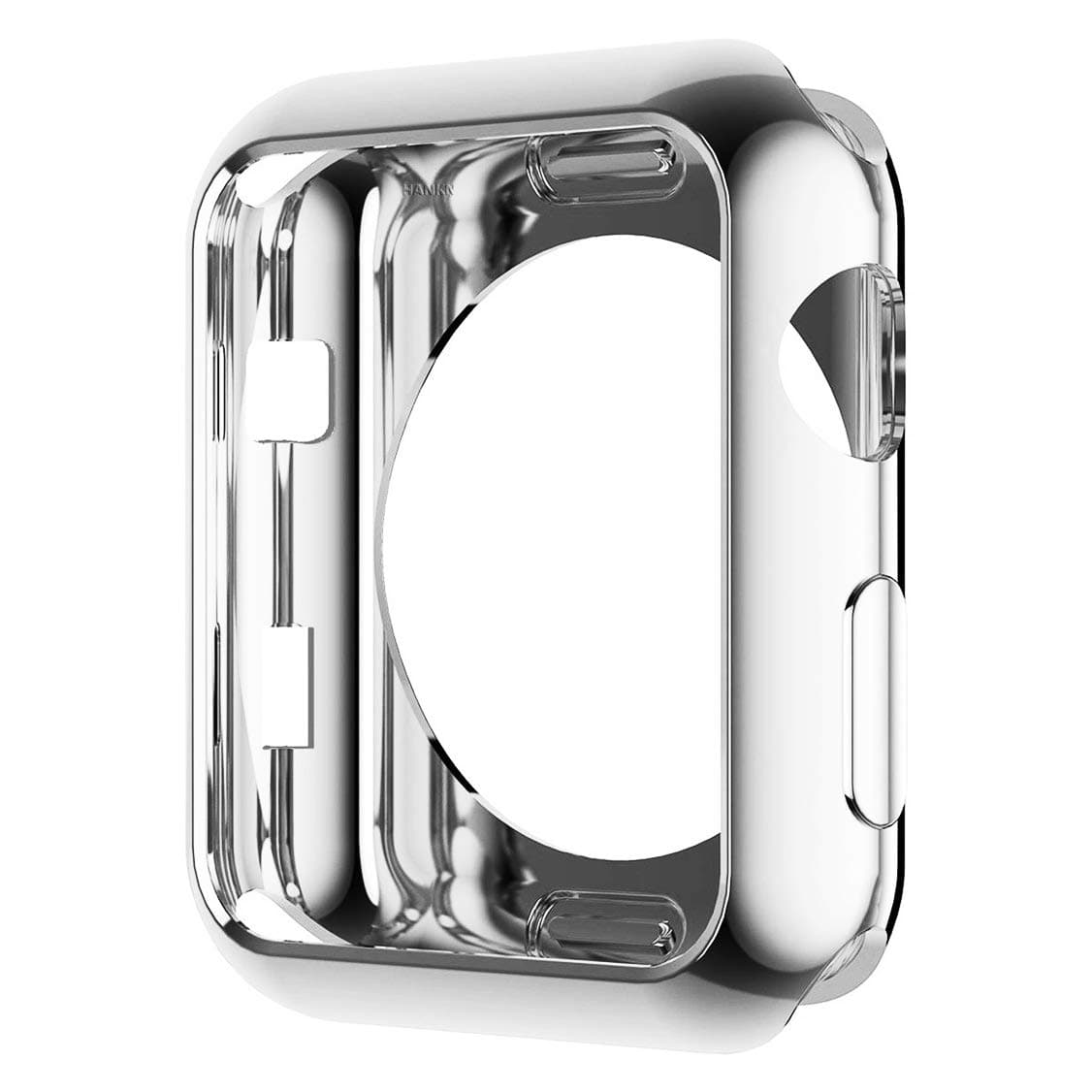 HANKN Soft TPU Case for Apple Watch Series 3 2 1 42mm Case, Plated Shiny Shockproof Wireless Charging Compatible Cover Iwatch Scratch Resistant Bumper [No Front Screen Protector] (42mm, Shiny Silver)