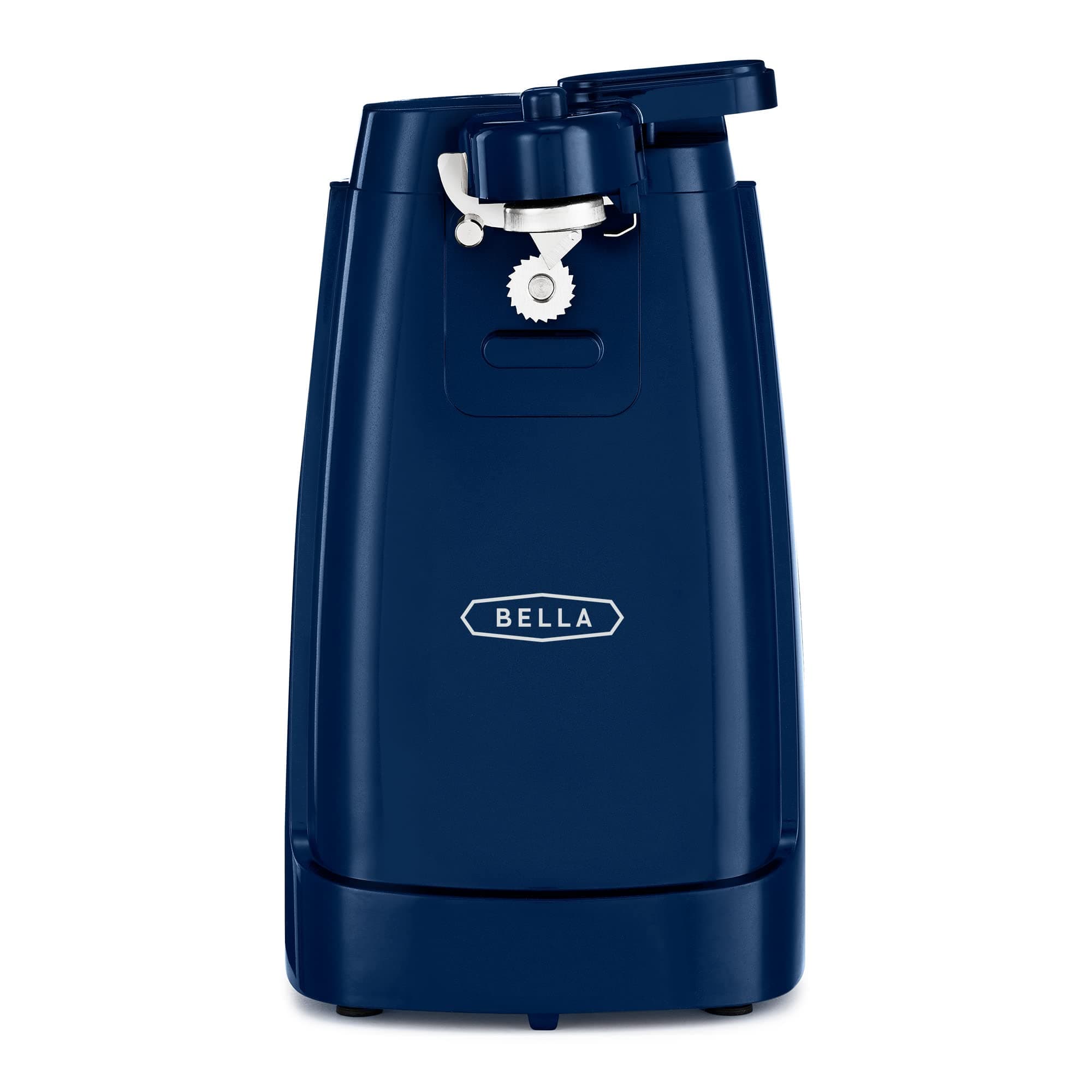 BELLA Electric Can Opener and Knife Sharpener, Multifunctional Jar and Bottle Opener with Removable Cutting Lever and Cord Storage, Stainless Steel Blade, Navy