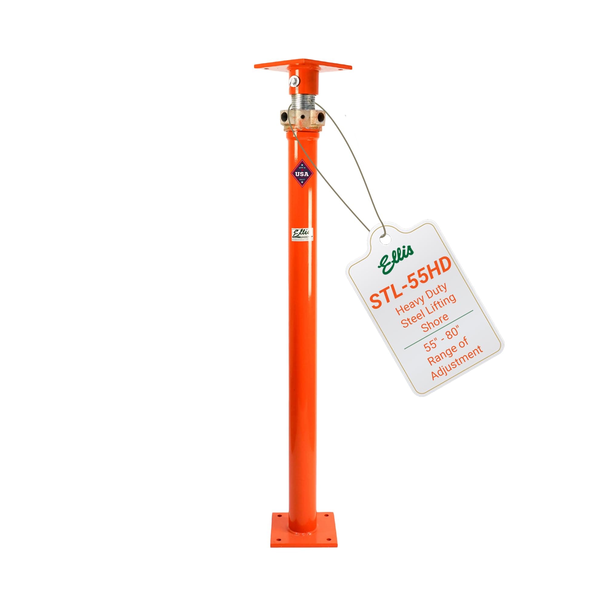 ELLIS Heavy-Duty Adjustable Steel Shore – Permanent or Temporary Floor Support for Beams, Concrete, and Structural Repairs – 34,000 lb Safe Load Capacity – 55"-80" Adjustment