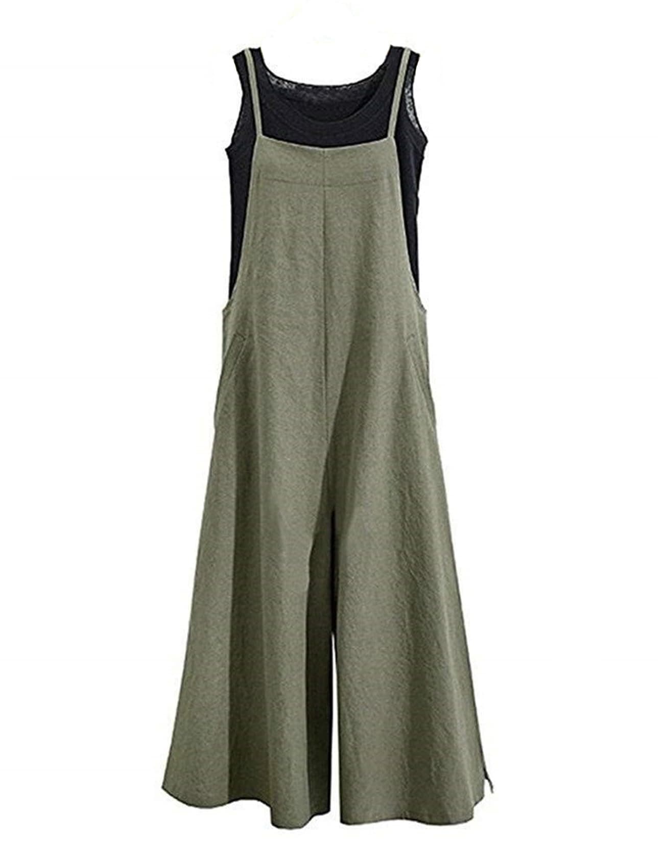 Aedvoouer Women's Baggy Plus Size Overalls Cotton Linen Jumpsuits Wide Leg Harem Pants Casual Rompers