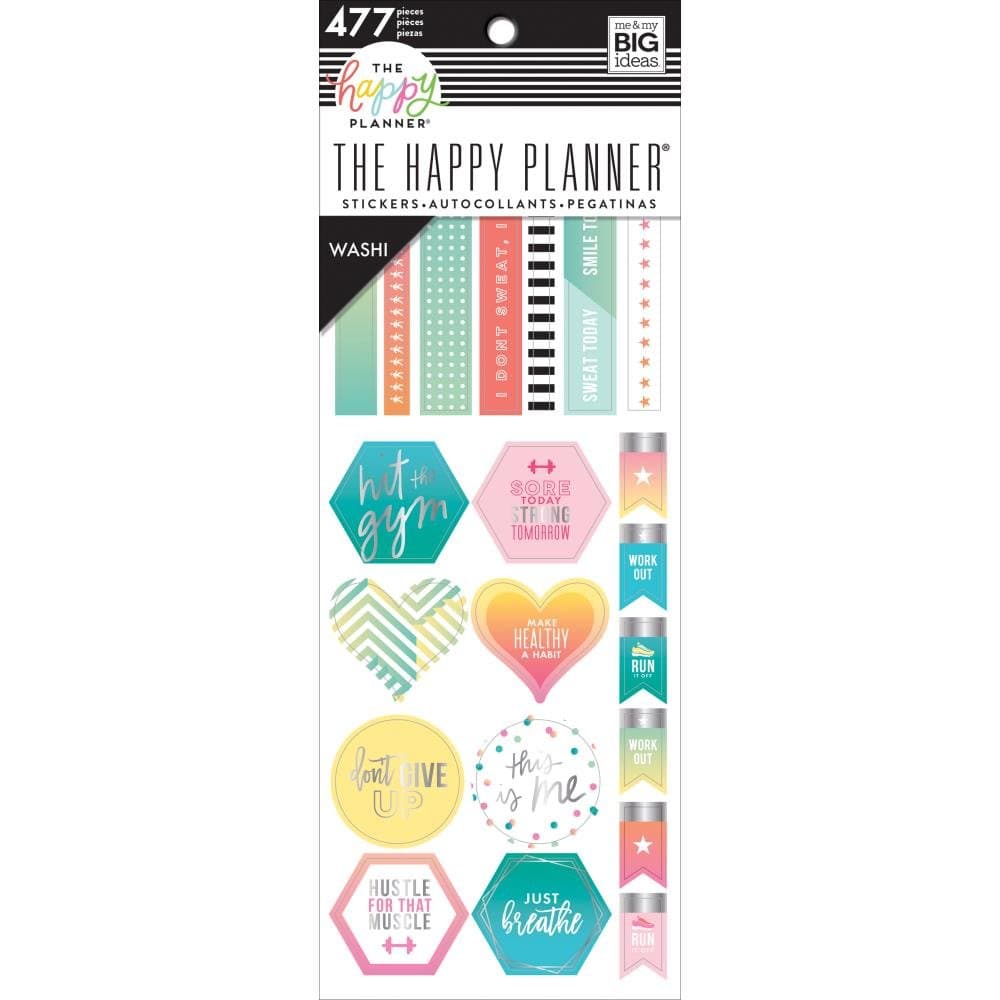 Me & My Big Ideas Happy Planner Washi Sticker Book, Fitness, 477/Pkg