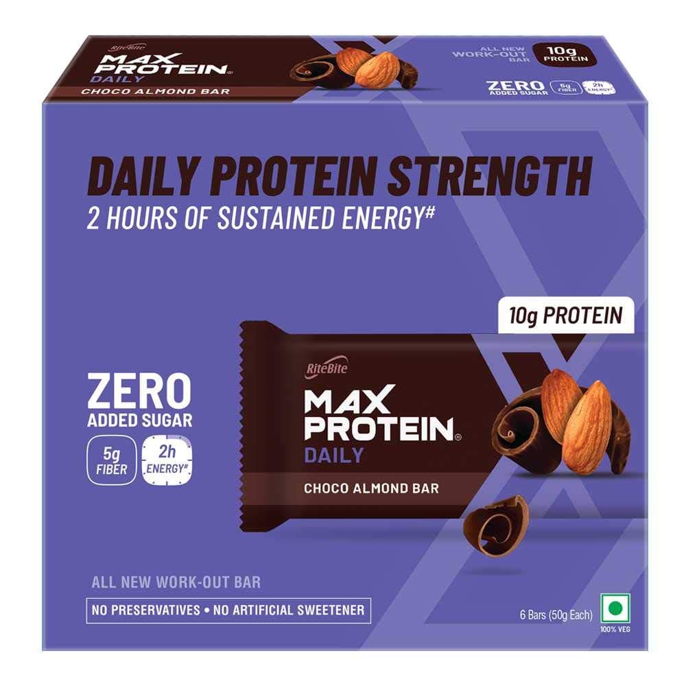Ritebite Max Protein Daily Choco Almond Bars 300 G - Pack Of 6 (50G X 6)