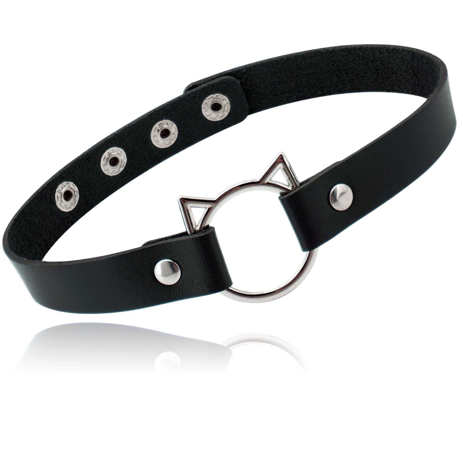 Adjustable Leather Choker Collar Soft PU Cat Punk Choker Necklace for Women